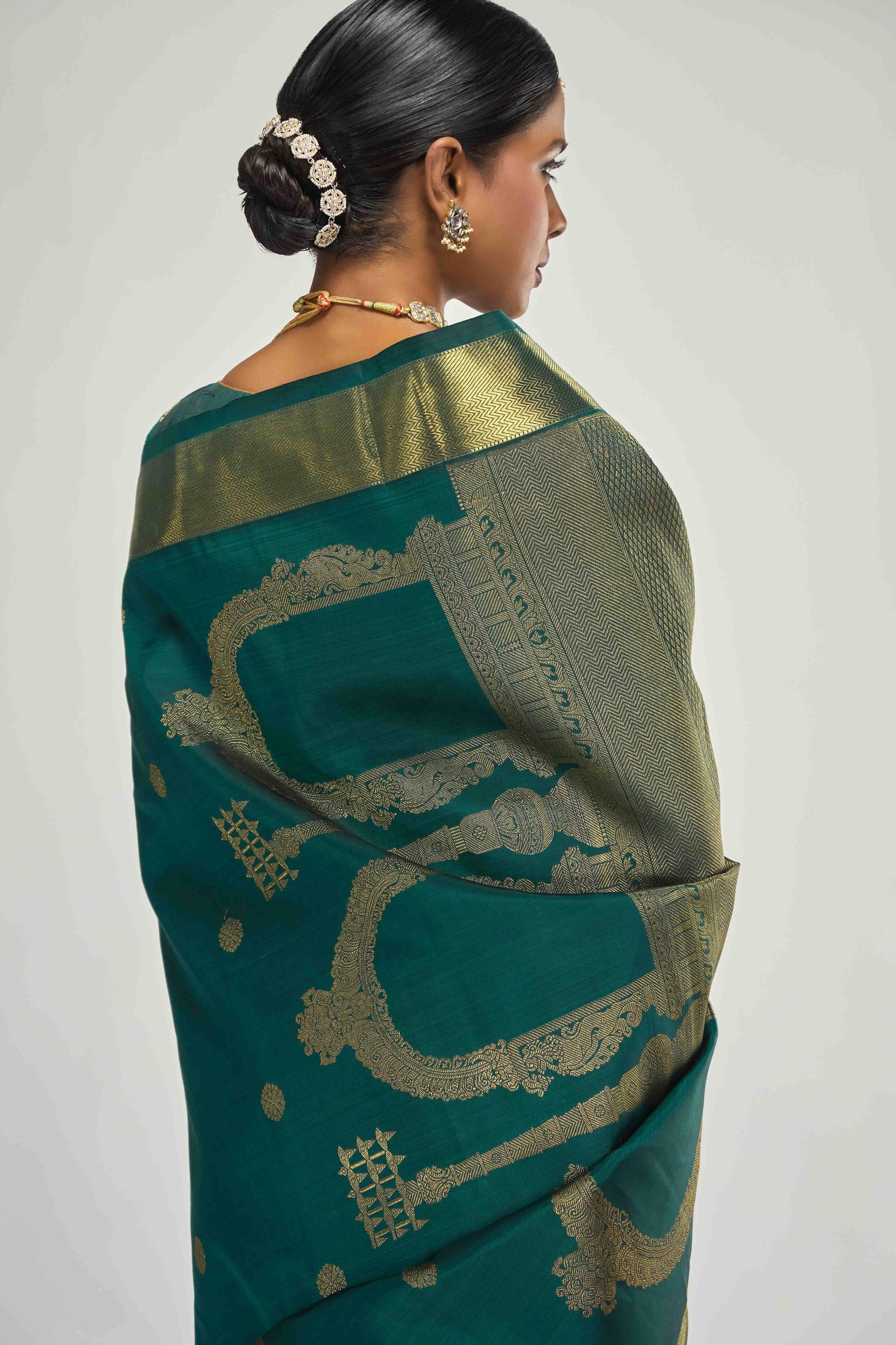 Thiruvakshi-Pure Silk Pure Gold Zari Green Kanchipuram Saree