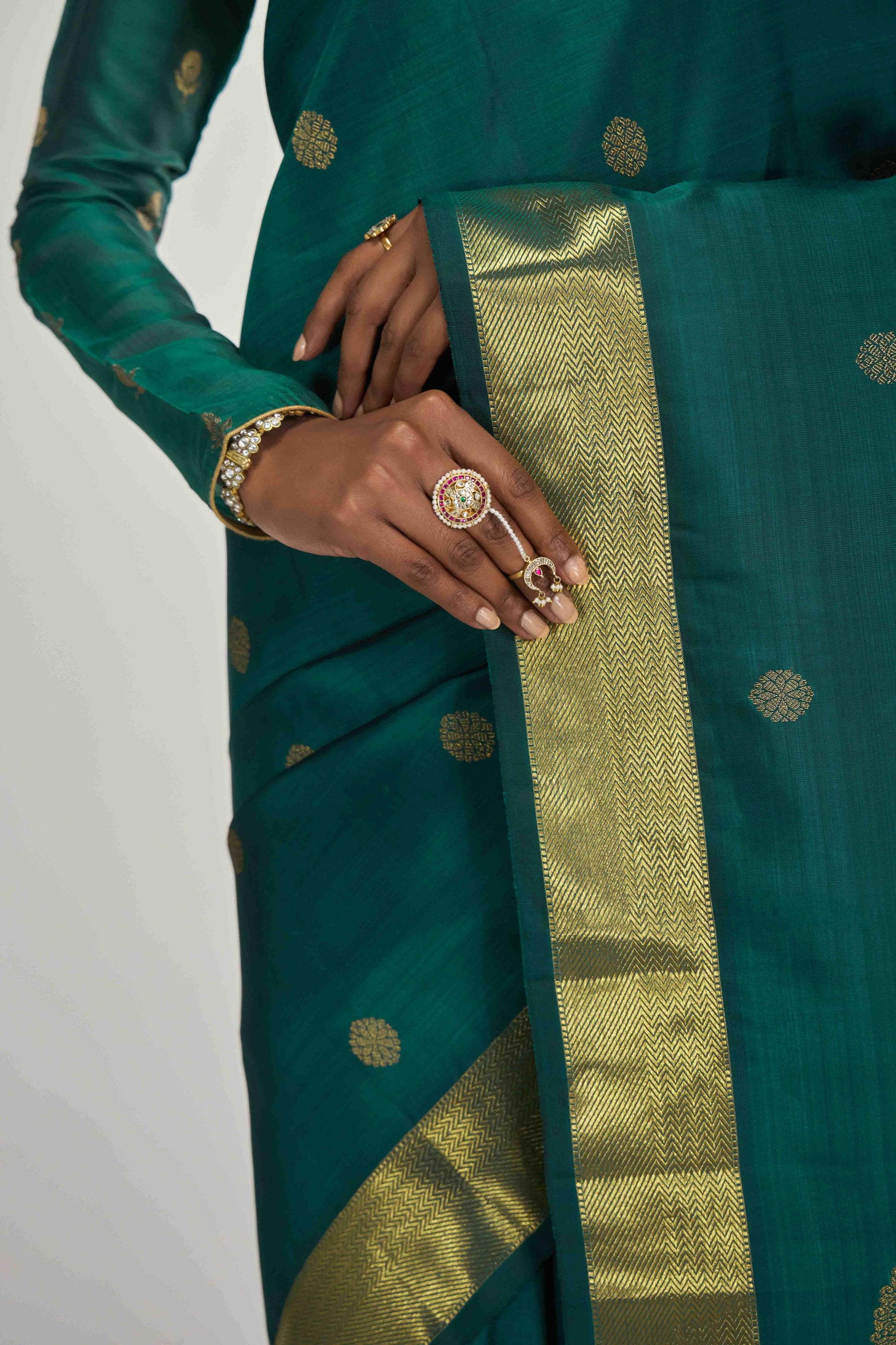 Thiruvakshi-Pure Silk Pure Gold Zari Green Kanchipuram Saree
