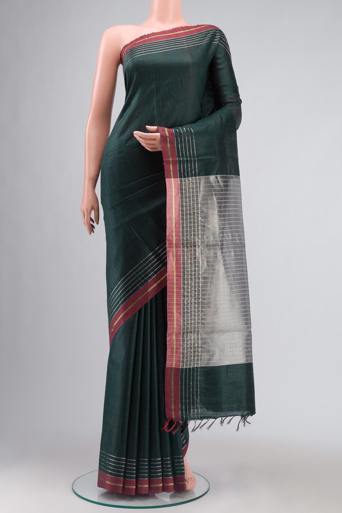 Bhavi-Bottle Green Bhagalpuri Tussar Silk Saree