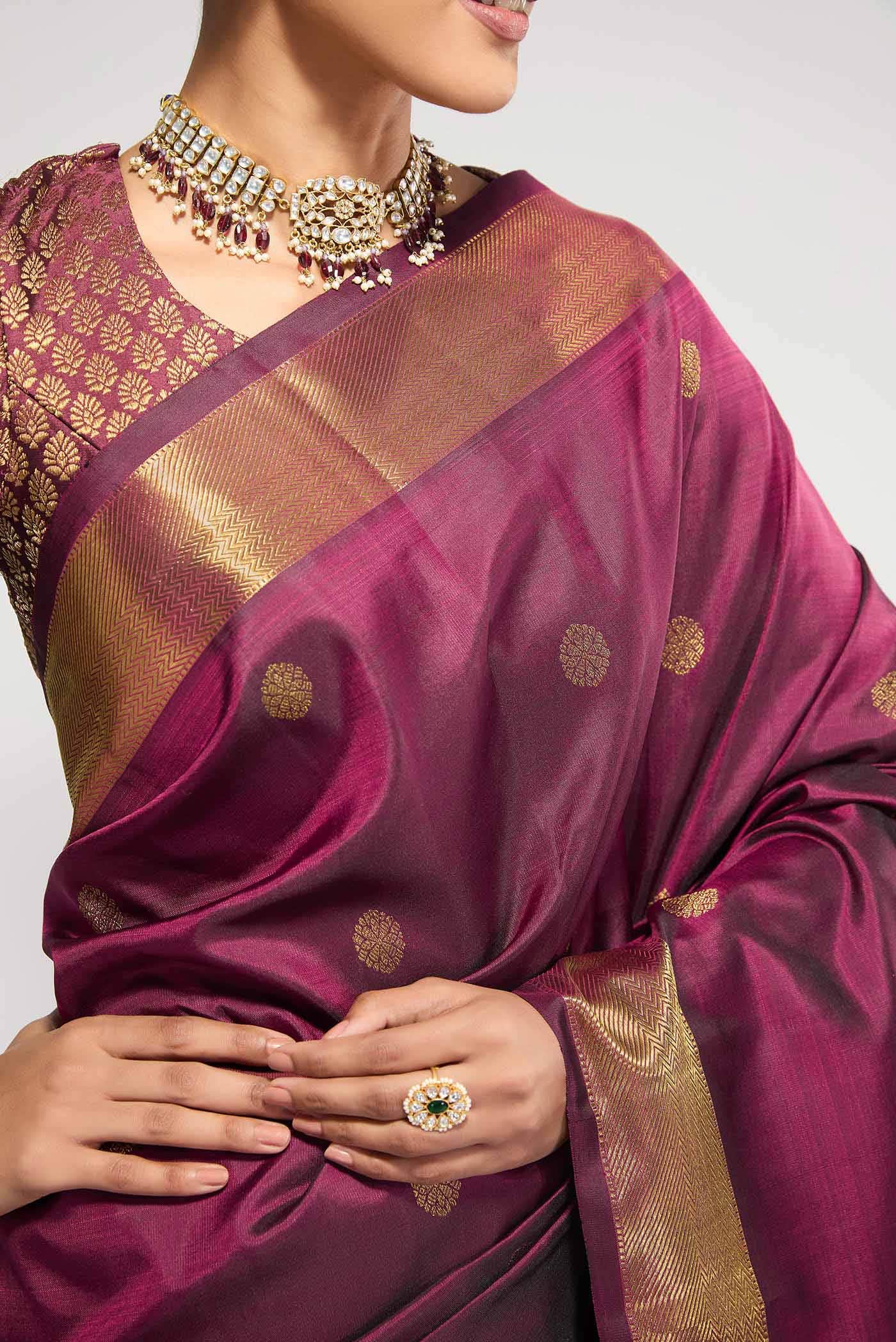 Thiruvakshi-Pure Silk Pure Gold Zari Maroon Kanchipuram Saree