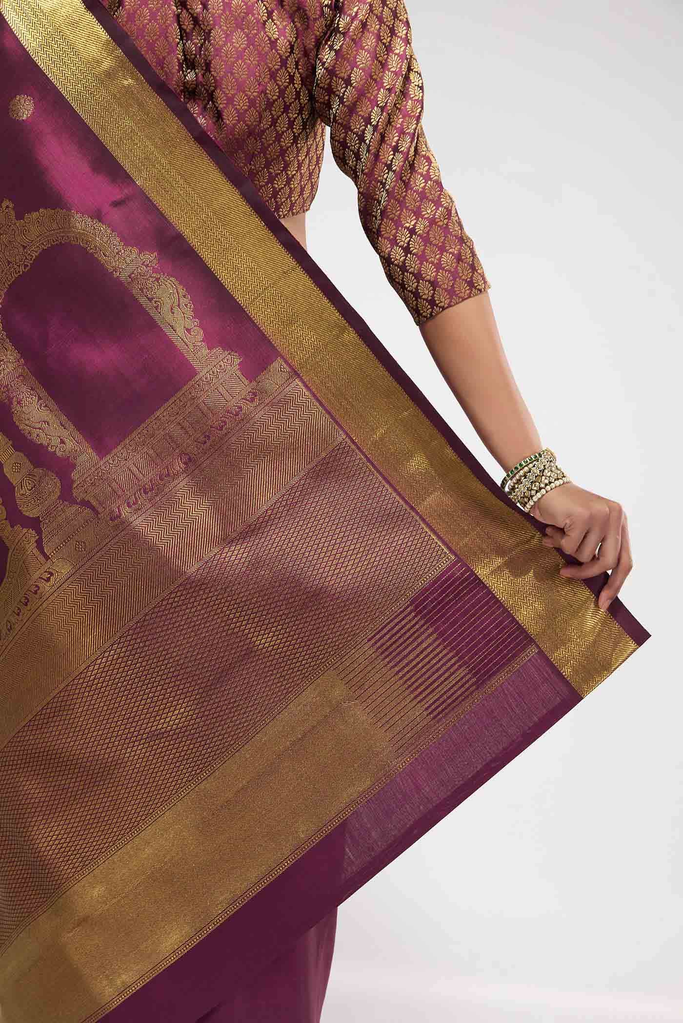 Thiruvakshi-Pure Silk Pure Gold Zari Maroon Kanchipuram Saree
