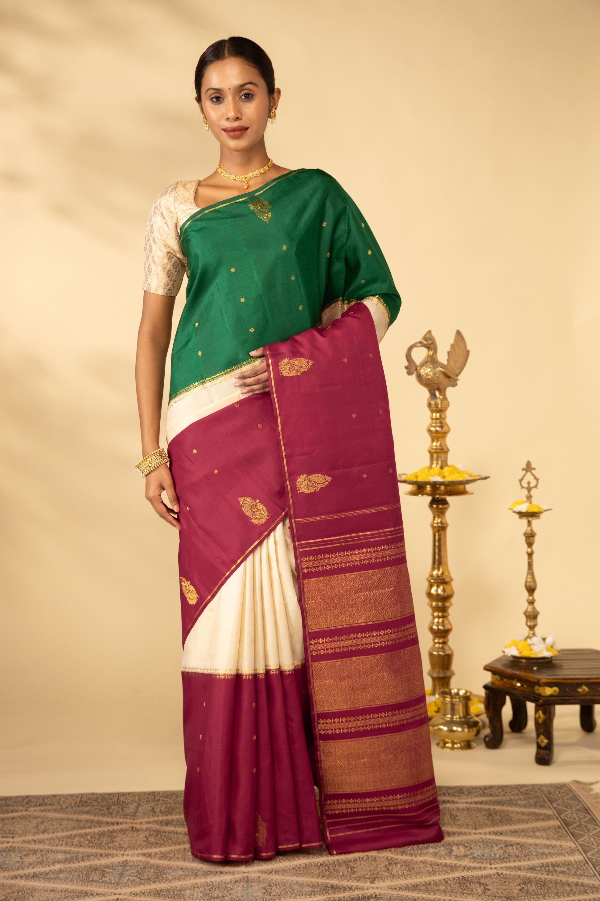 Bhagyamayil-Muppagam Kanchipuram Silk Saree