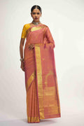 Thiruvakshi-Pure Silk Pure Gold Zari Mustard Yellow with Pink Dual Tone Kanchipuram Saree
