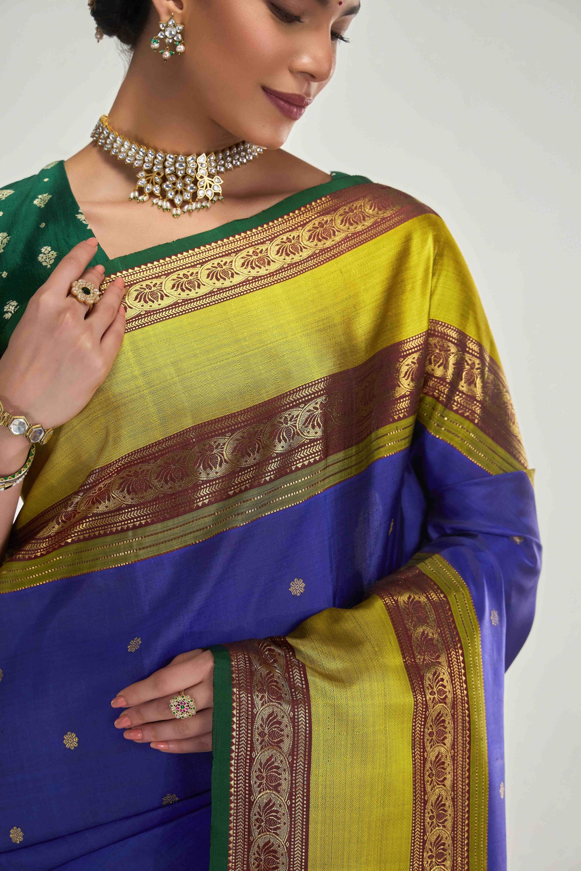 Tamira-Pure Silk Pure Gold Zari Blue Kanchipuram Saree