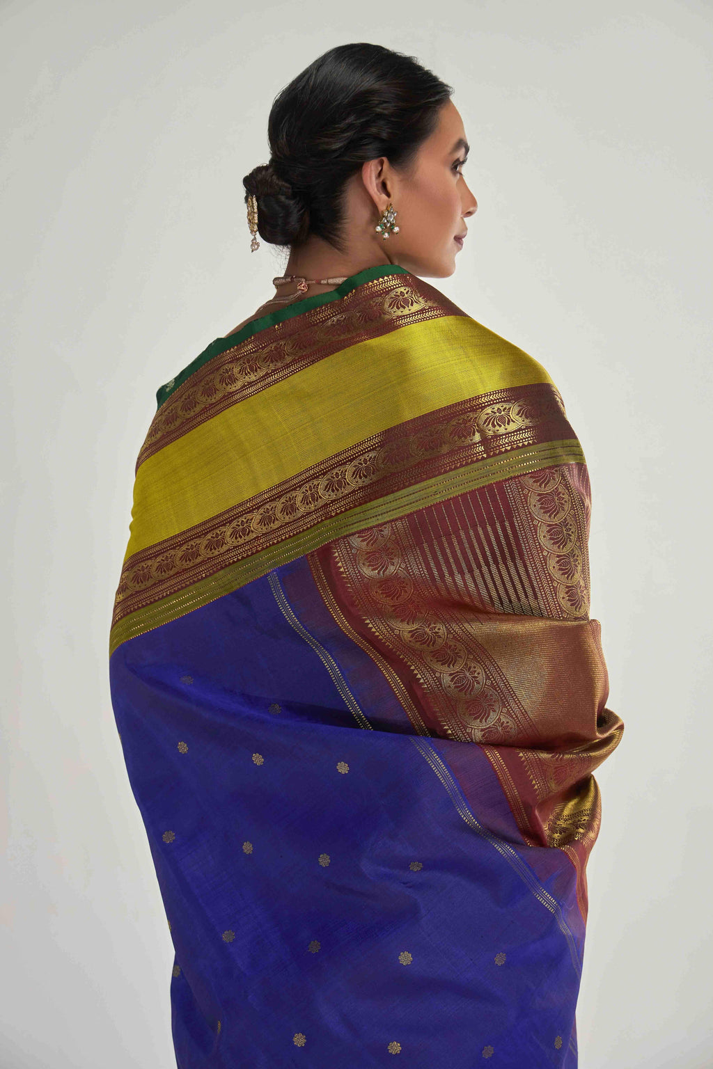 Tamira-Pure Silk Pure Gold Zari Blue Kanchipuram Saree