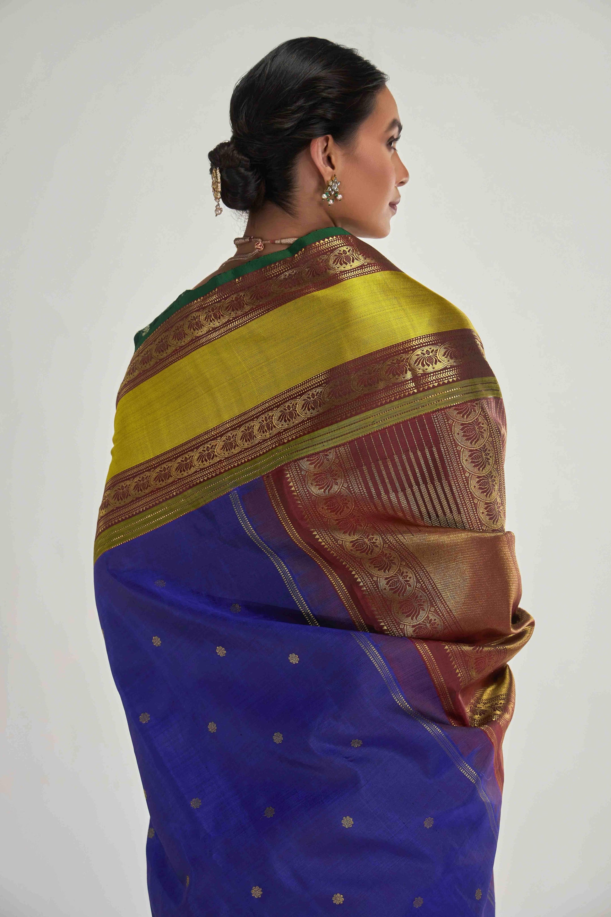 Tamira-Pure Silk Pure Gold Zari Blue Kanchipuram Saree