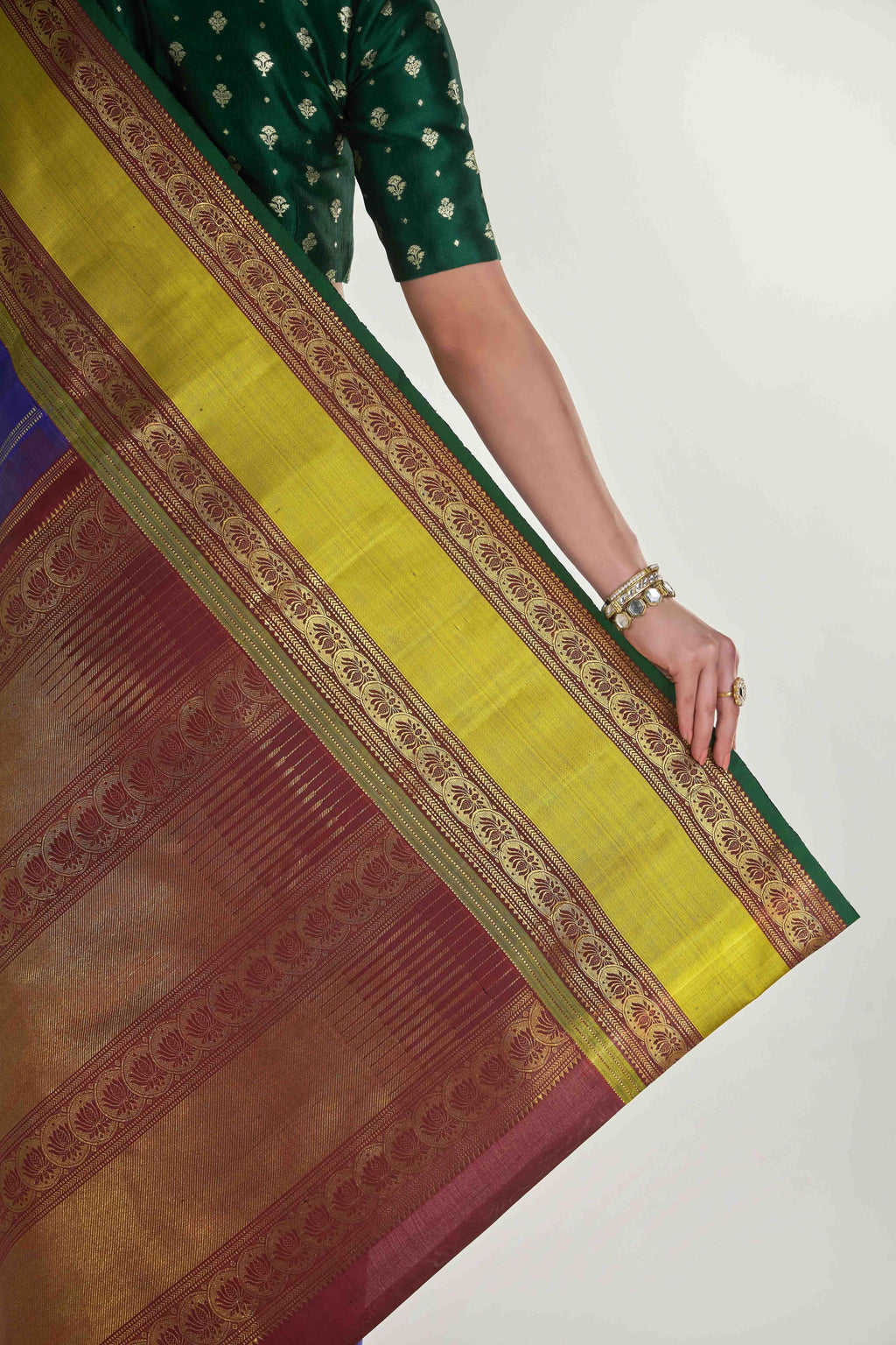 Tamira-Pure Silk Pure Gold Zari Blue Kanchipuram Saree