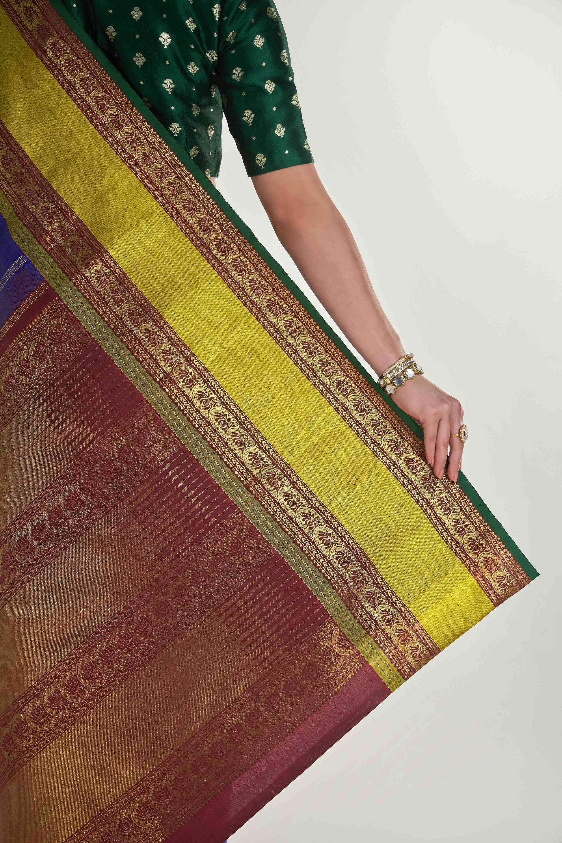 Tamira-Pure Silk Pure Gold Zari Blue Kanchipuram Saree