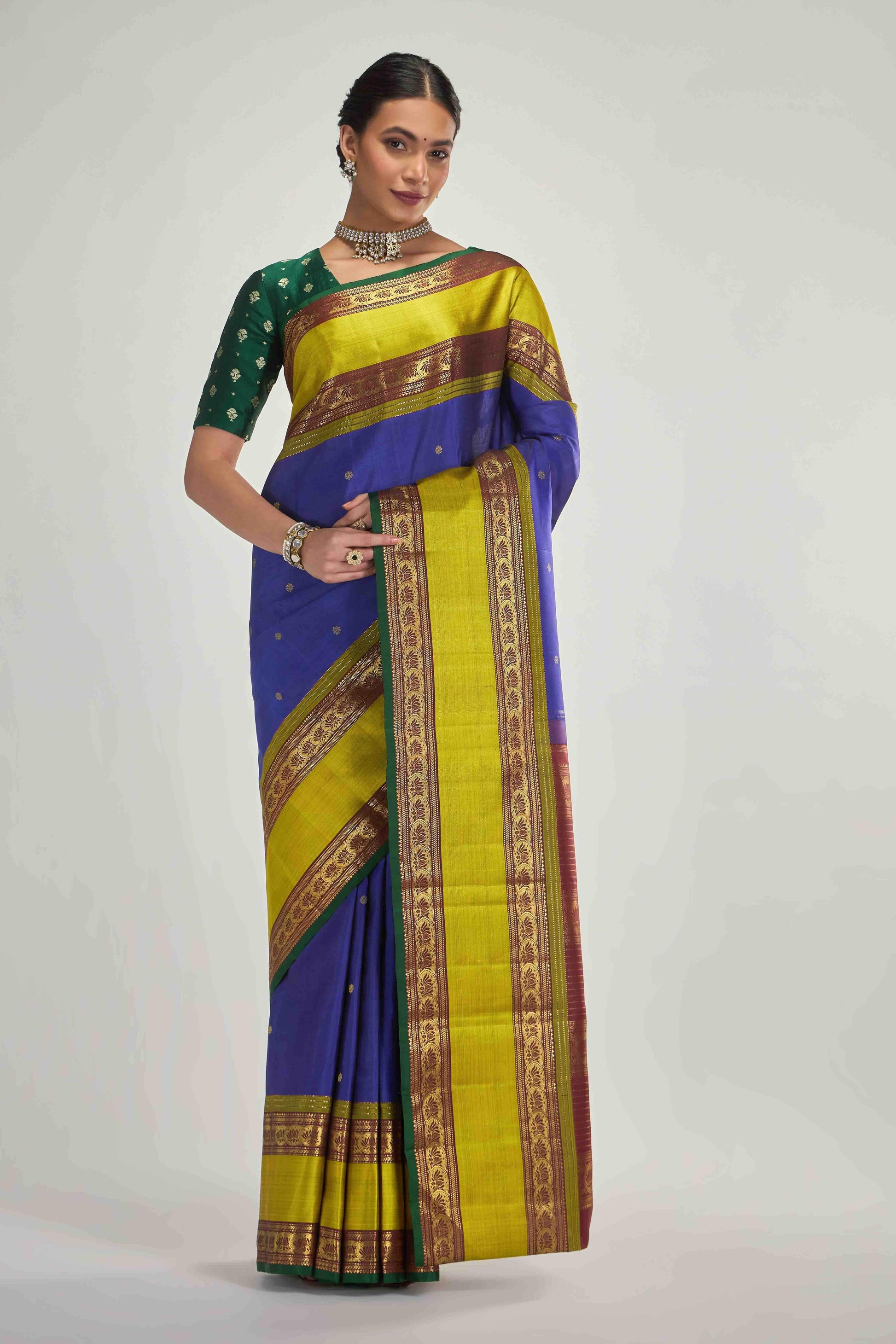 Tamira-Pure Silk Pure Gold Zari Blue Kanchipuram Saree