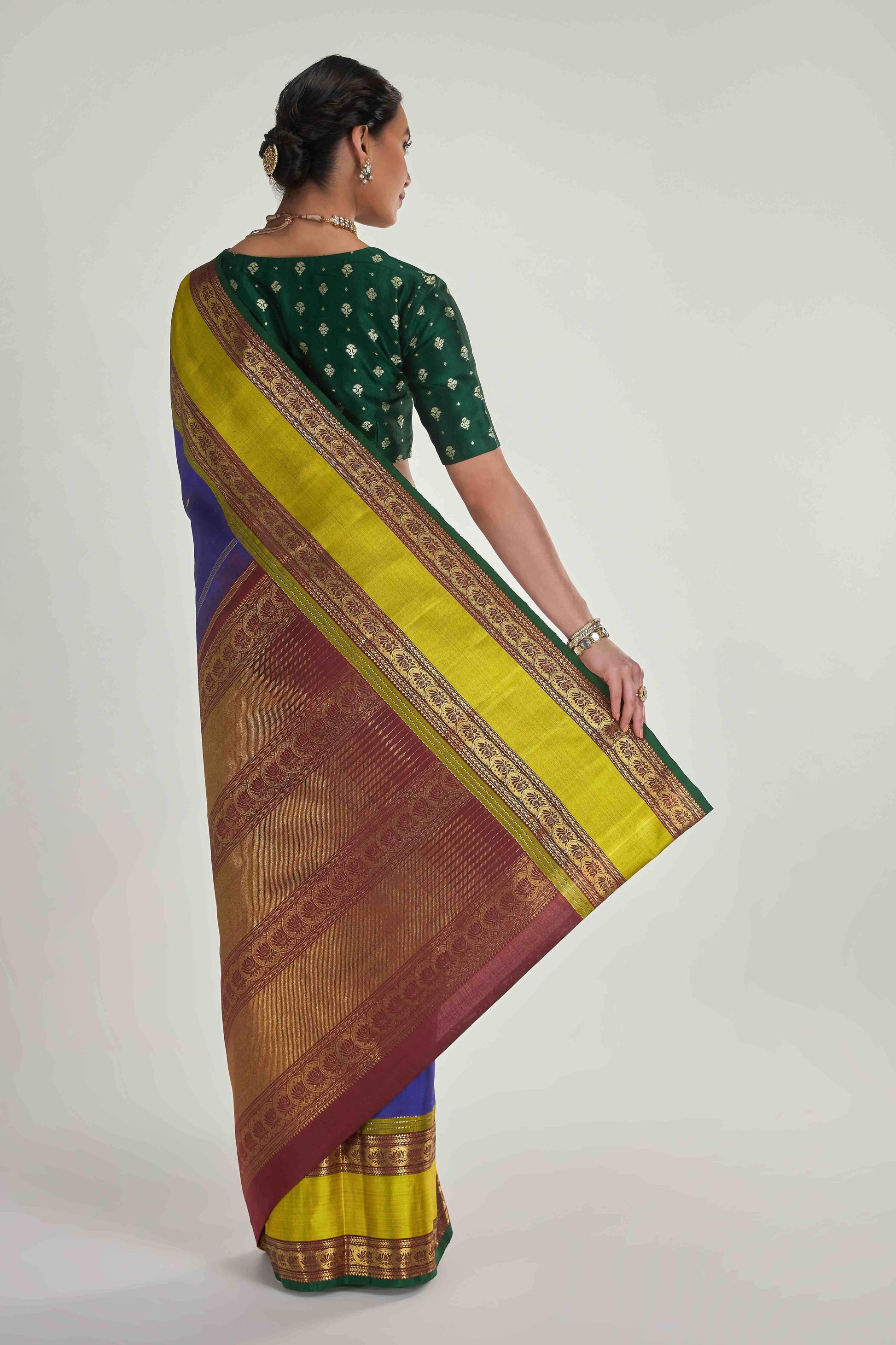 Tamira-Pure Silk Pure Gold Zari Blue Kanchipuram Saree