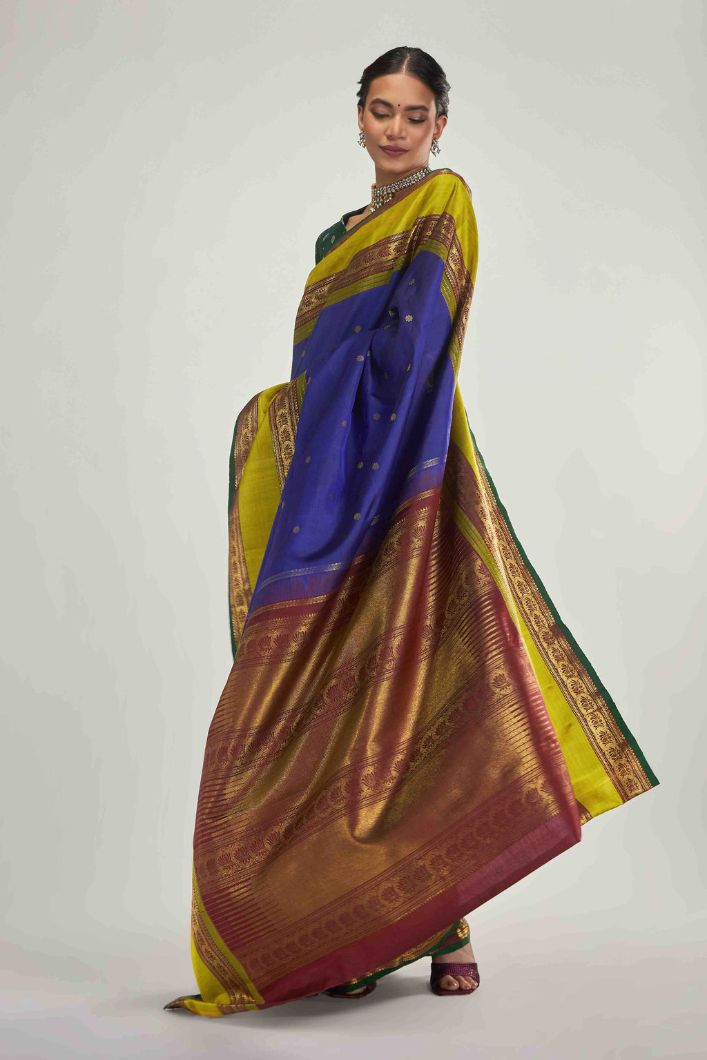 Tamira-Pure Silk Pure Gold Zari Blue Kanchipuram Saree