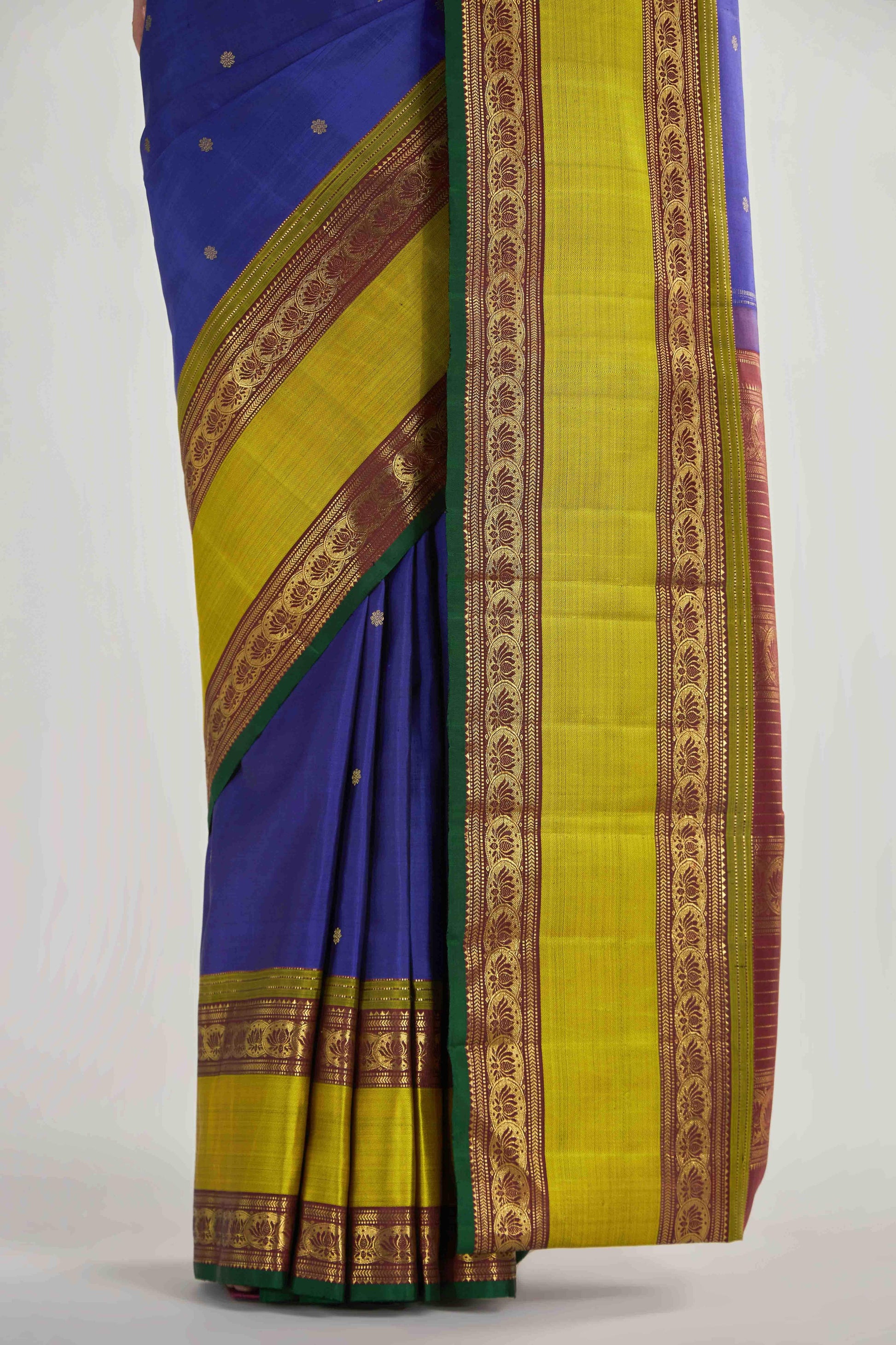 Tamira-Pure Silk Pure Gold Zari Blue Kanchipuram Saree