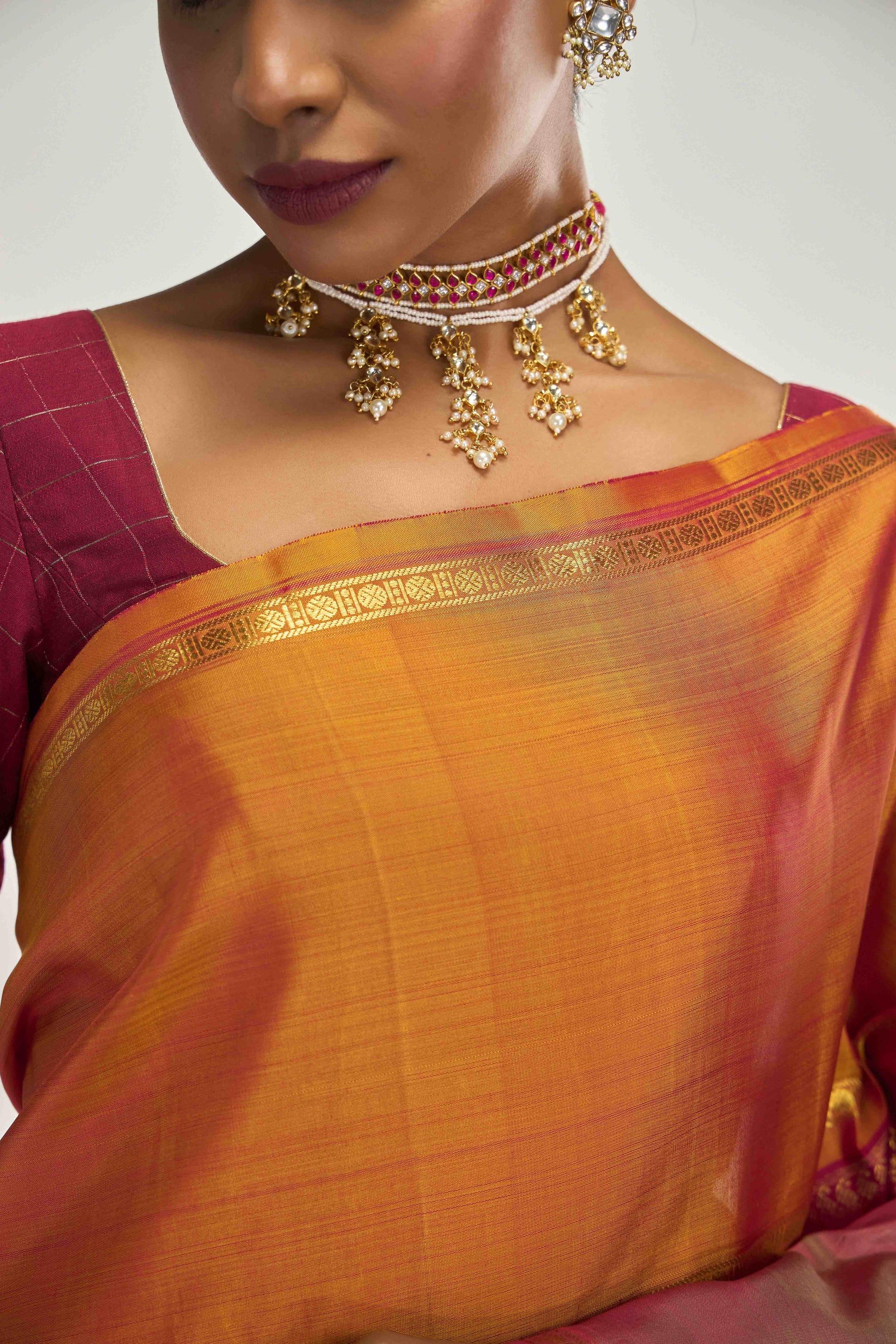 Nritya-Pure Silk Pure Gold Zari Arraku Red Kanchipuram Saree