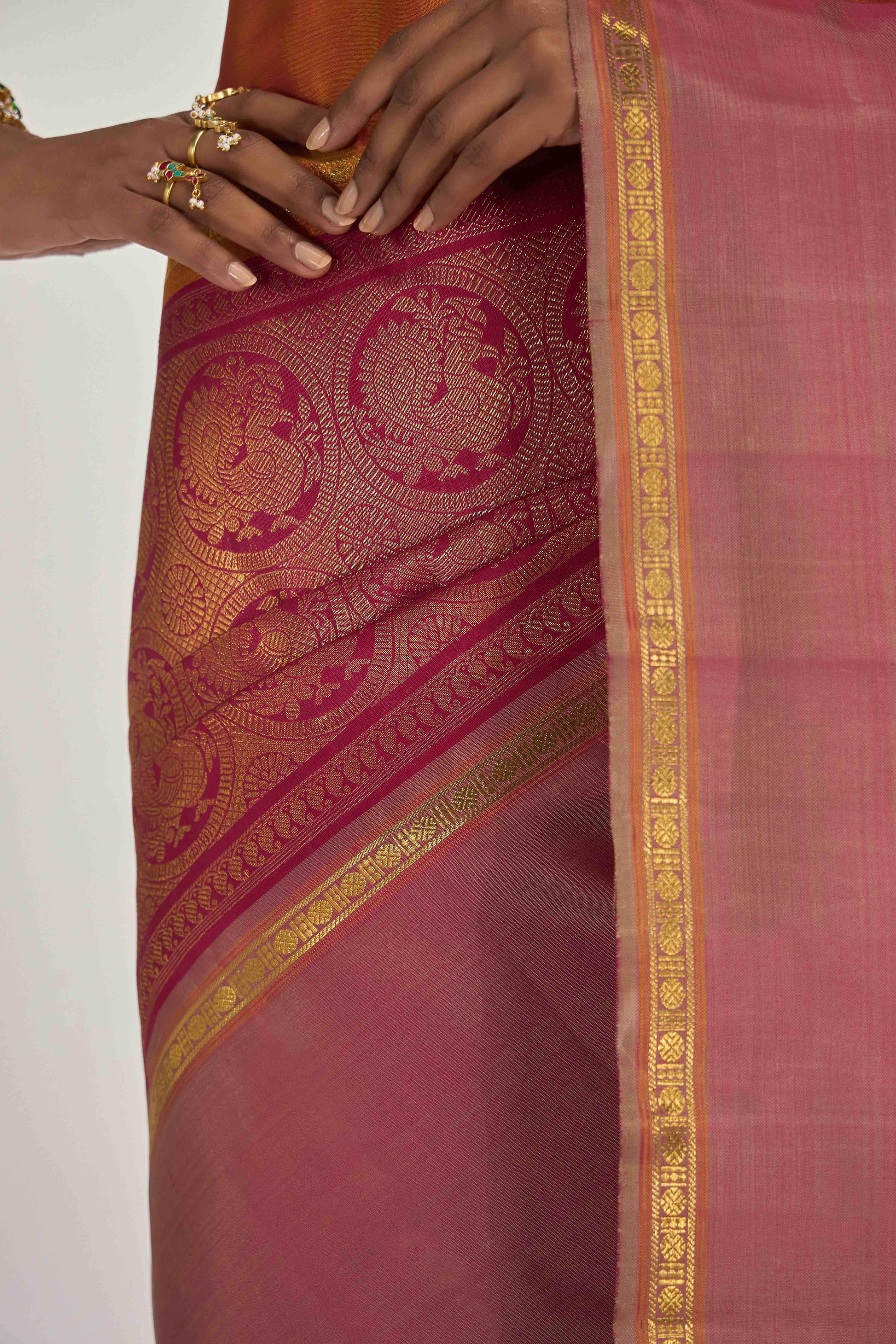 Nritya-Pure Silk Pure Gold Zari Arraku Red Kanchipuram Saree