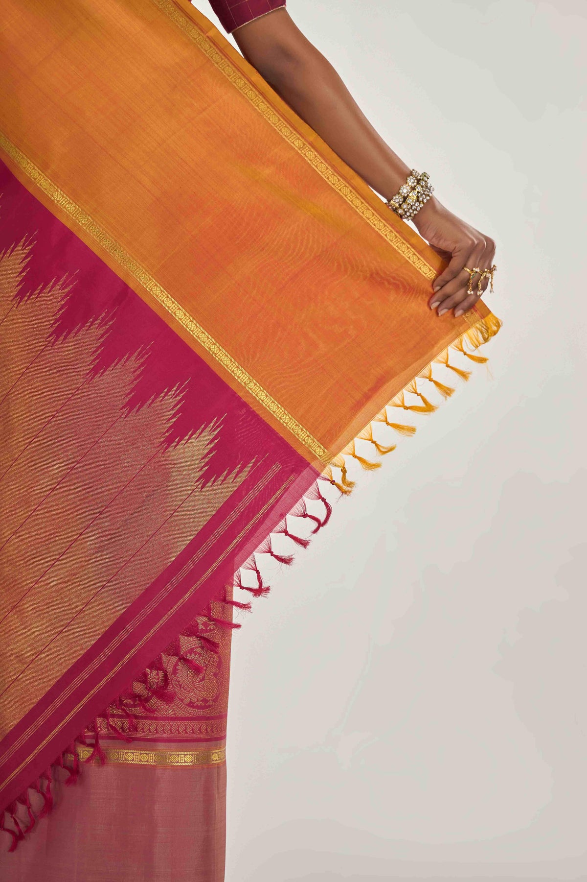 Nritya-Pure Silk Pure Gold Zari Arraku Red Kanchipuram Saree