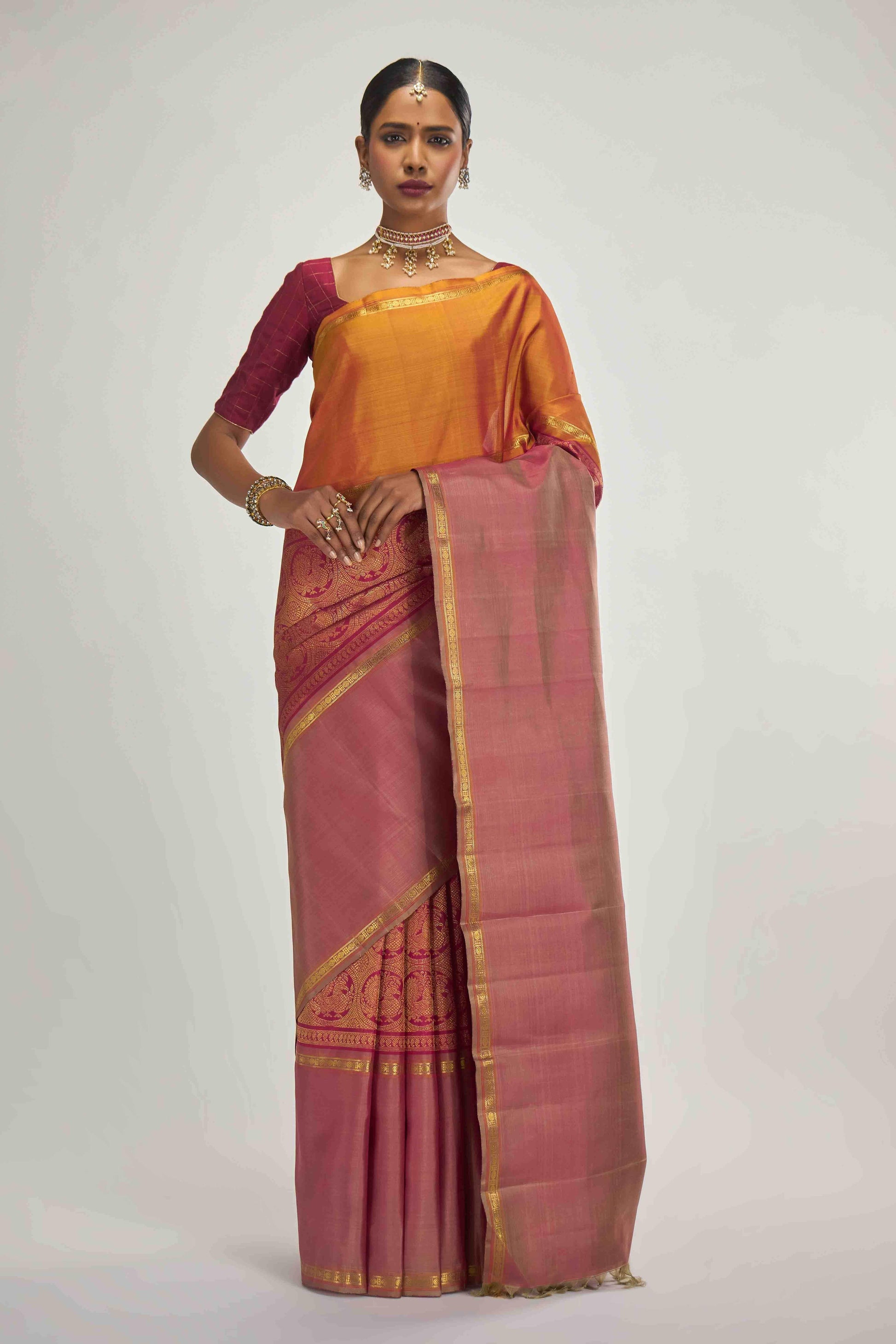 Nritya-Pure Silk Pure Gold Zari Arraku Red Kanchipuram Saree