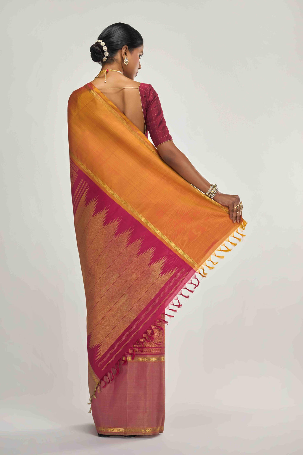 Nritya-Pure Silk Pure Gold Zari Arraku Red Kanchipuram Saree