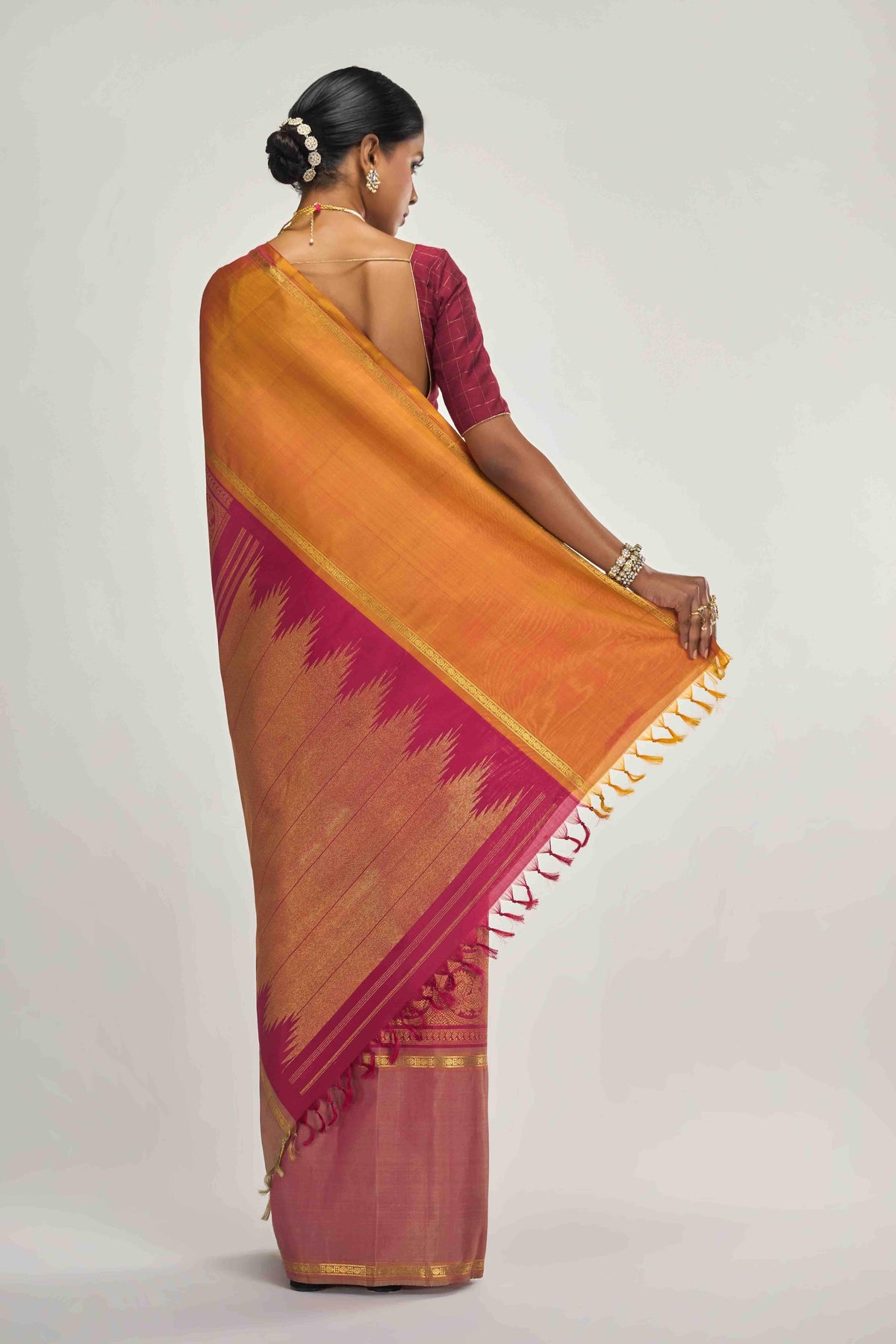 Nritya-Pure Silk Pure Gold Zari Arraku Red Kanchipuram Saree