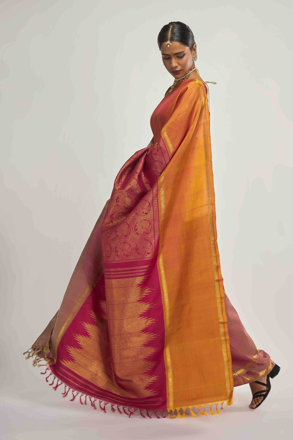Nritya-Pure Silk Pure Gold Zari Arraku Red Kanchipuram Saree