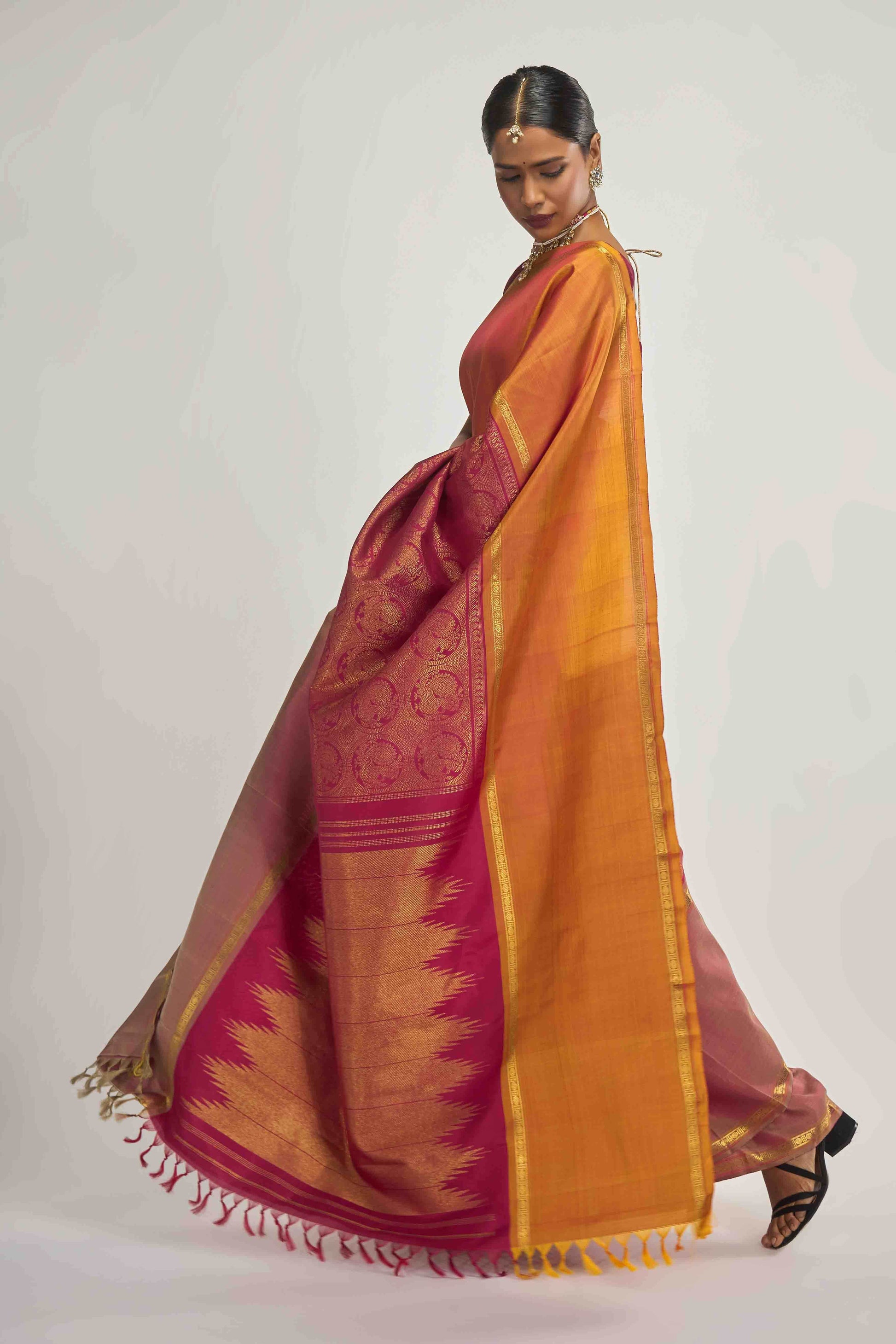 Nritya-Pure Silk Pure Gold Zari Arraku Red Kanchipuram Saree