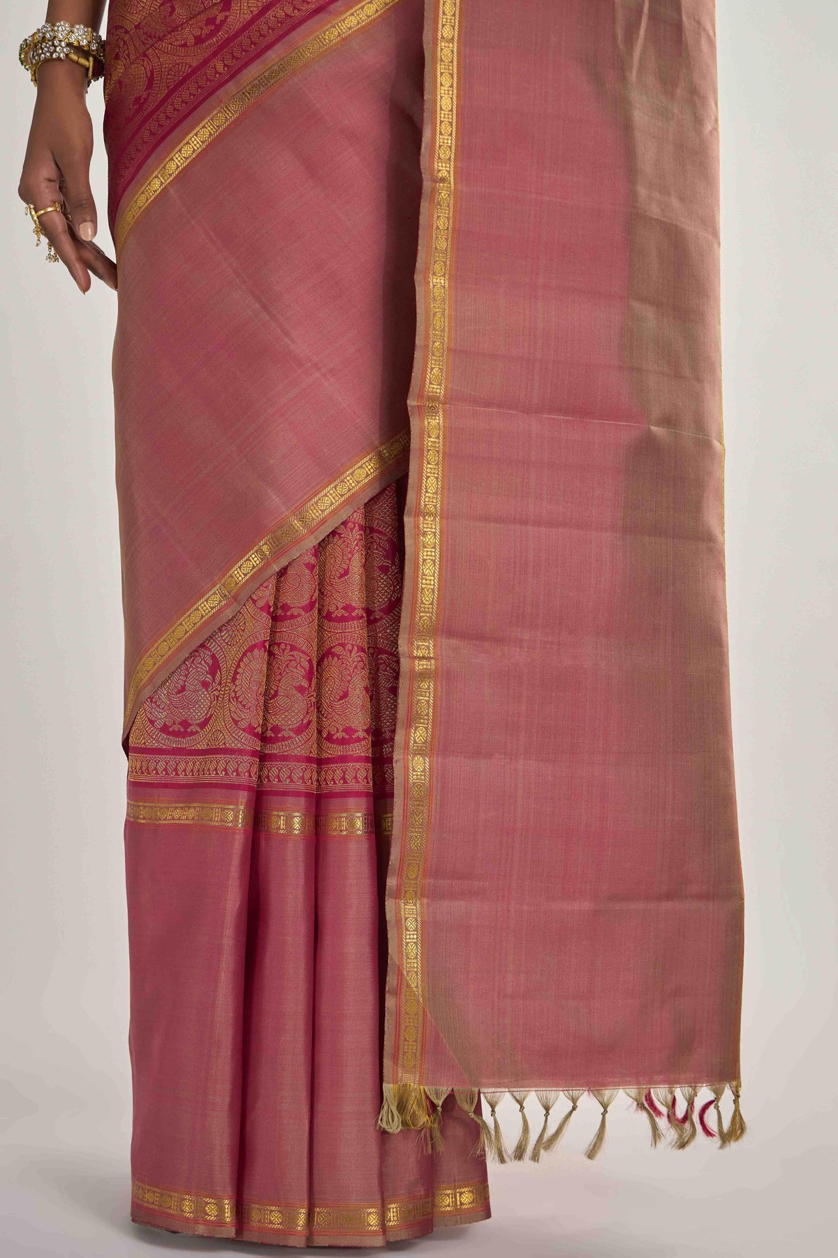 Nritya-Pure Silk Pure Gold Zari Arraku Red Kanchipuram Saree