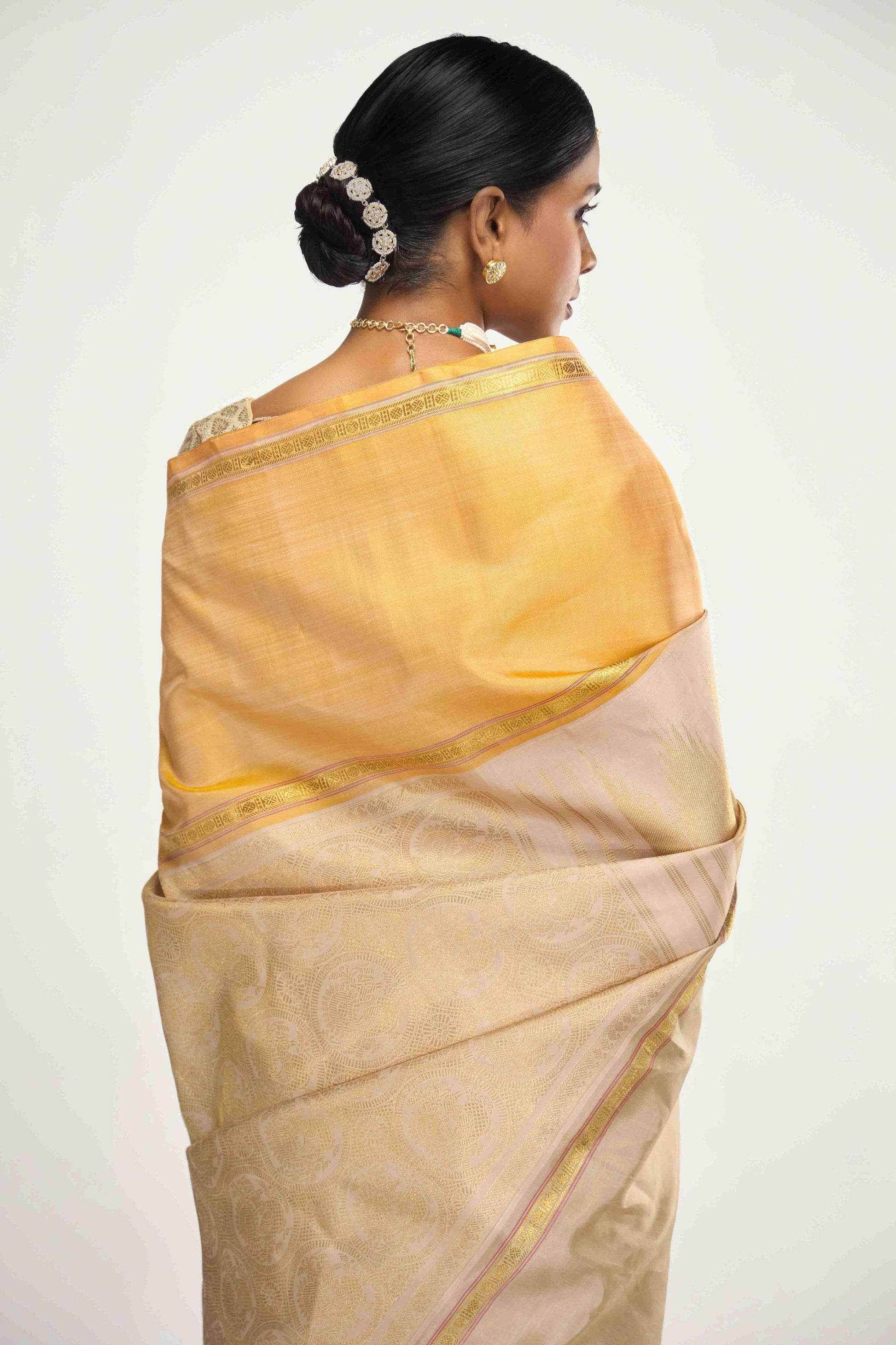 Nritya-Pure Silk Pure Gold Zari Off White Kanchipuram Saree