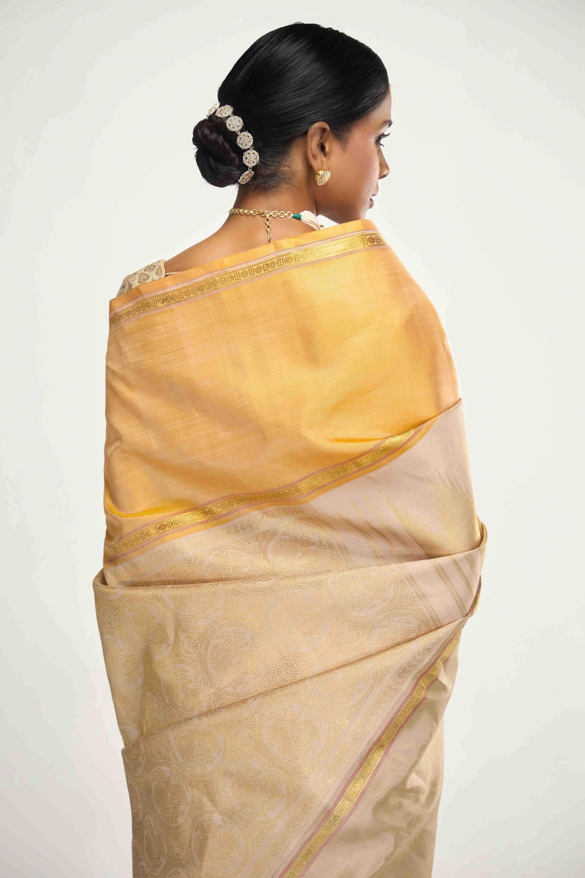 Nritya-Pure Silk Pure Gold Zari Off White Kanchipuram Saree