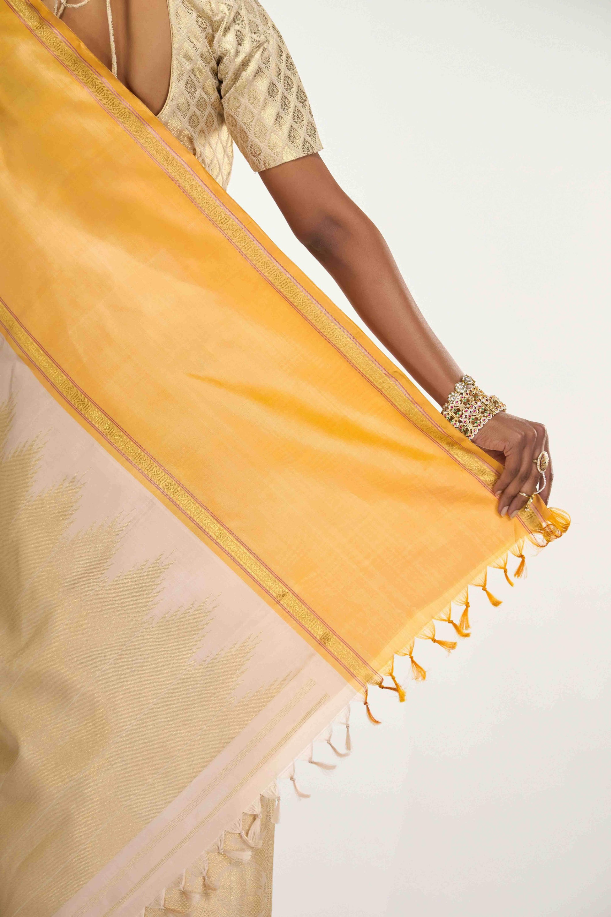 Nritya-Pure Silk Pure Gold Zari Off White Kanchipuram Saree