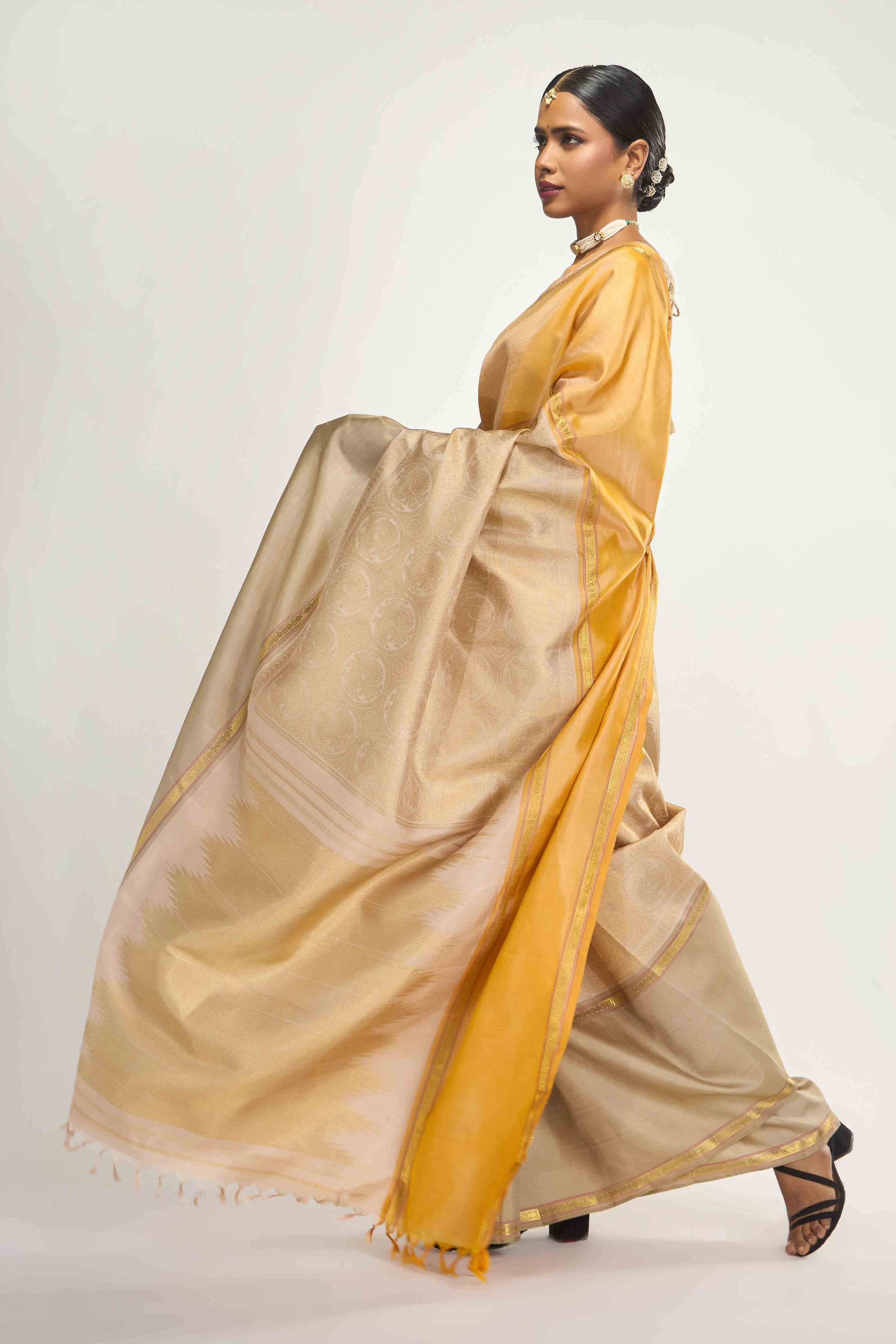 Nritya-Pure Silk Pure Gold Zari Off White Kanchipuram Saree