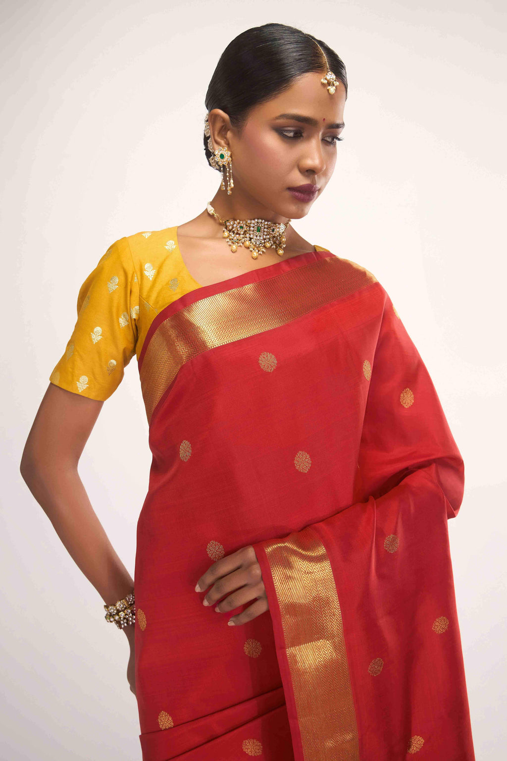 Thiruvakshi-Pure Silk Pure Gold Zari Red Kanchipuram Saree