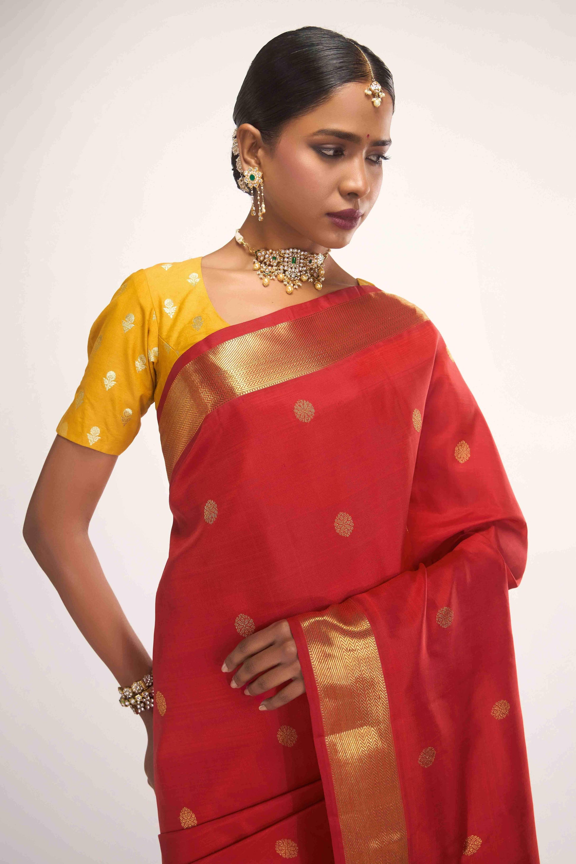 Thiruvakshi-Pure Silk Pure Gold Zari Red Kanchipuram Saree
