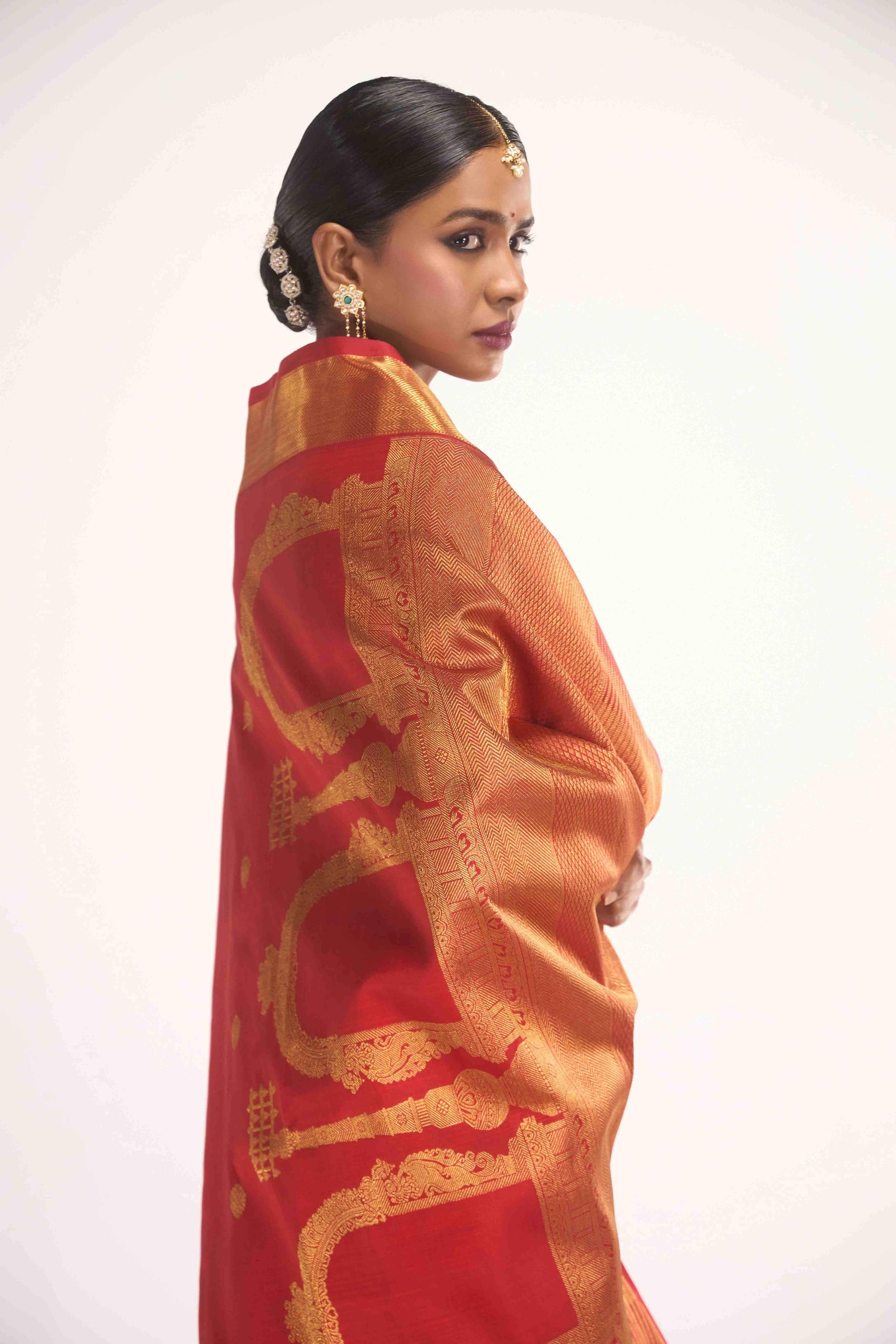 Thiruvakshi-Pure Silk Pure Gold Zari Red Kanchipuram Saree