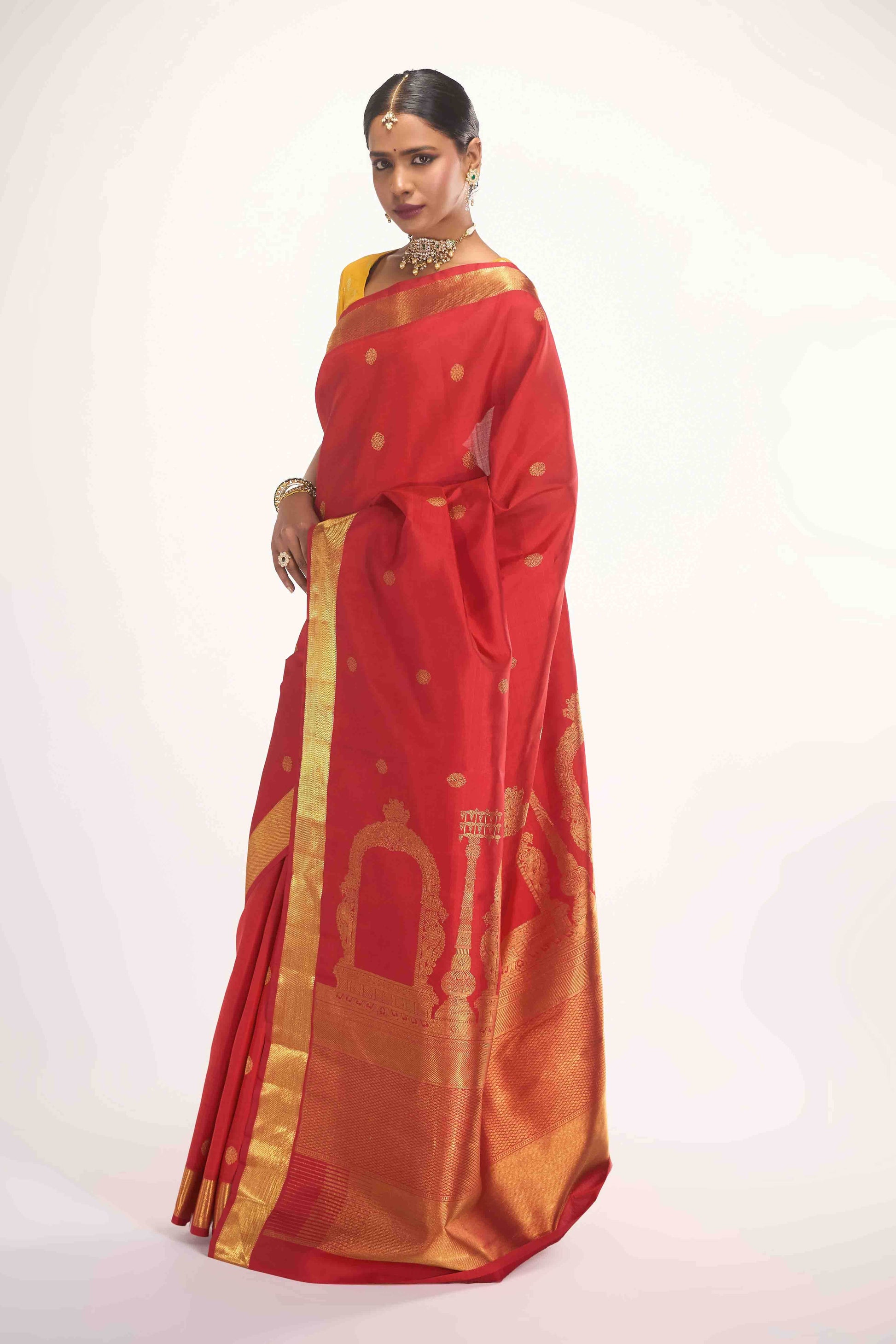 Thiruvakshi-Pure Silk Pure Gold Zari Red Kanchipuram Saree