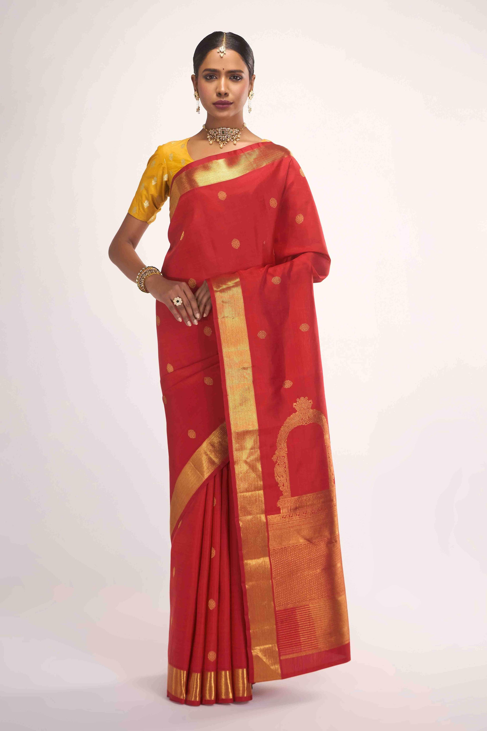 Thiruvakshi-Pure Silk Pure Gold Zari Red Kanchipuram Saree