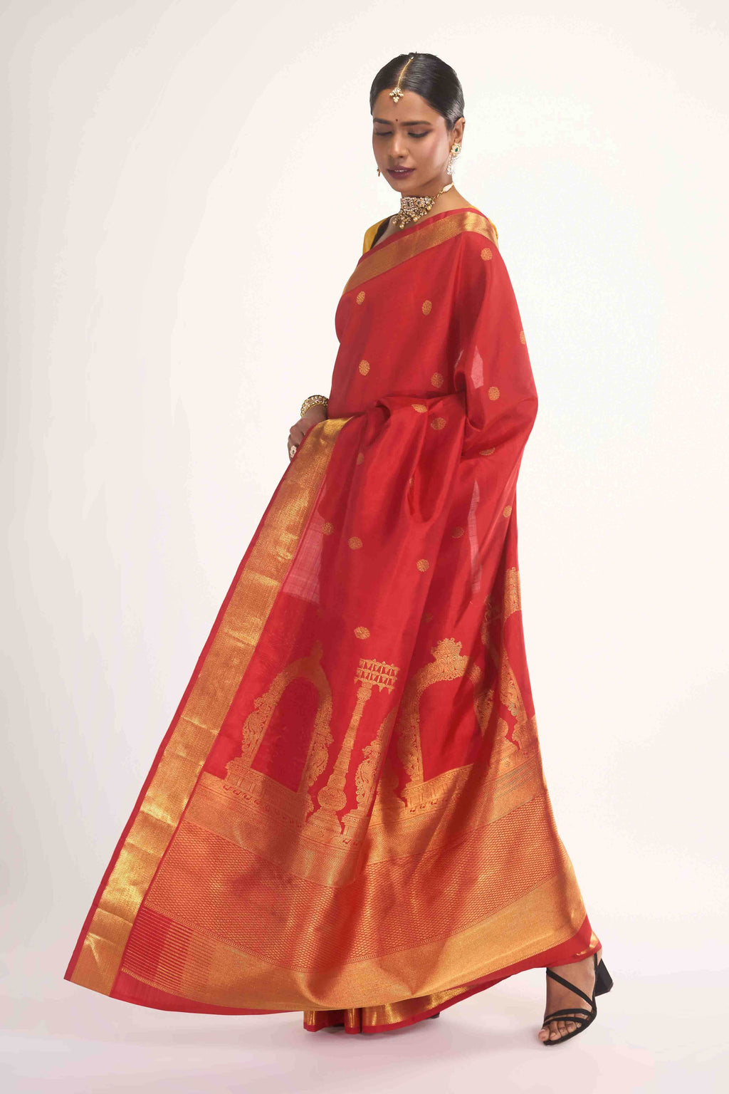 Thiruvakshi-Pure Silk Pure Gold Zari Red Kanchipuram Saree