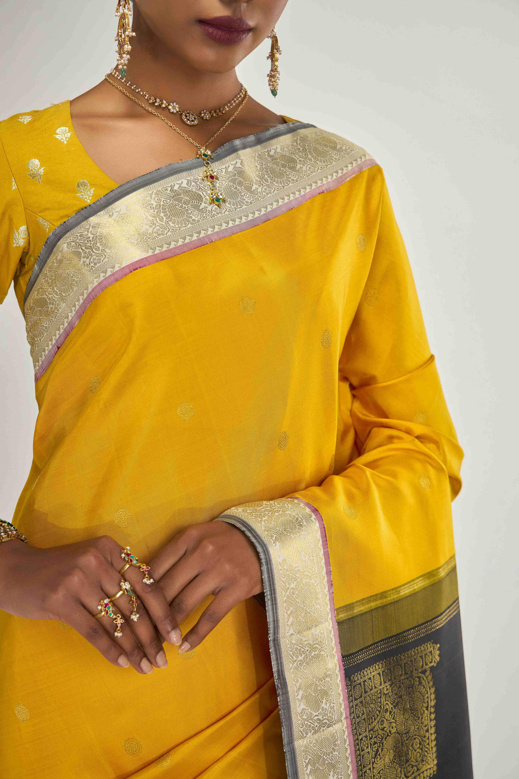 Dvisha-Pure Silk Pure Gold Zari Mustard Yellow Kanchipuram Saree