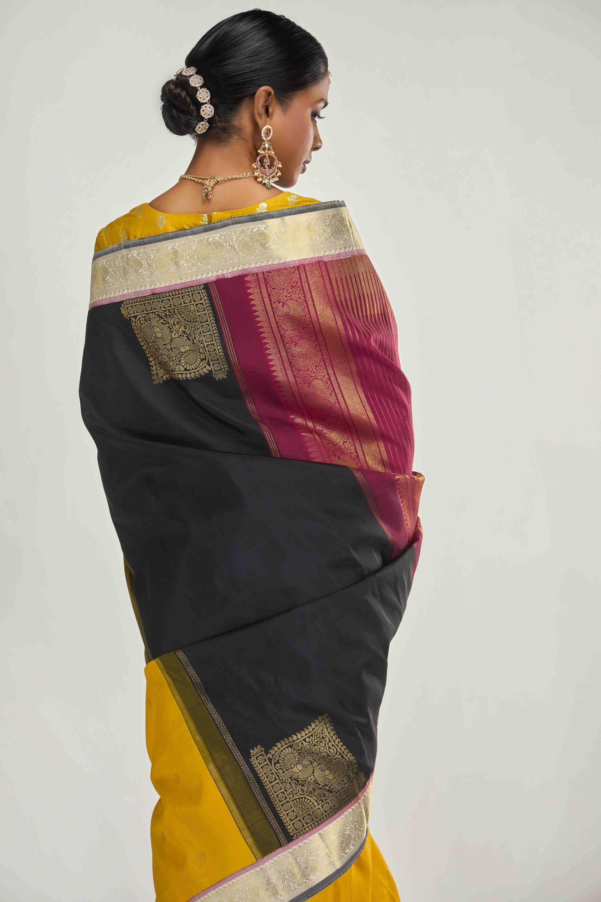 Dvisha-Pure Silk Pure Gold Zari Mustard Yellow Kanchipuram Saree
