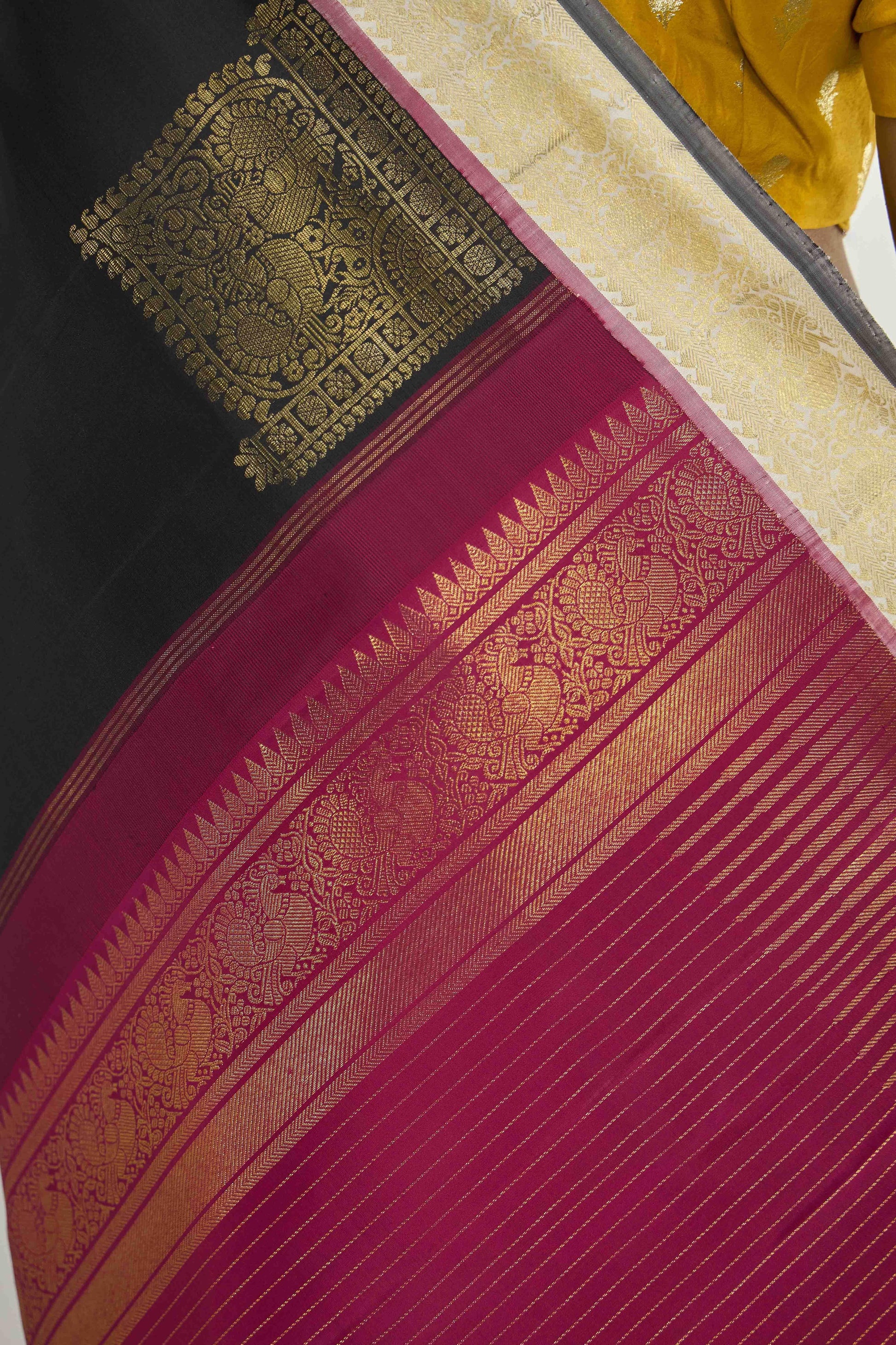 Dvisha-Pure Silk Pure Gold Zari Mustard Yellow Kanchipuram Saree