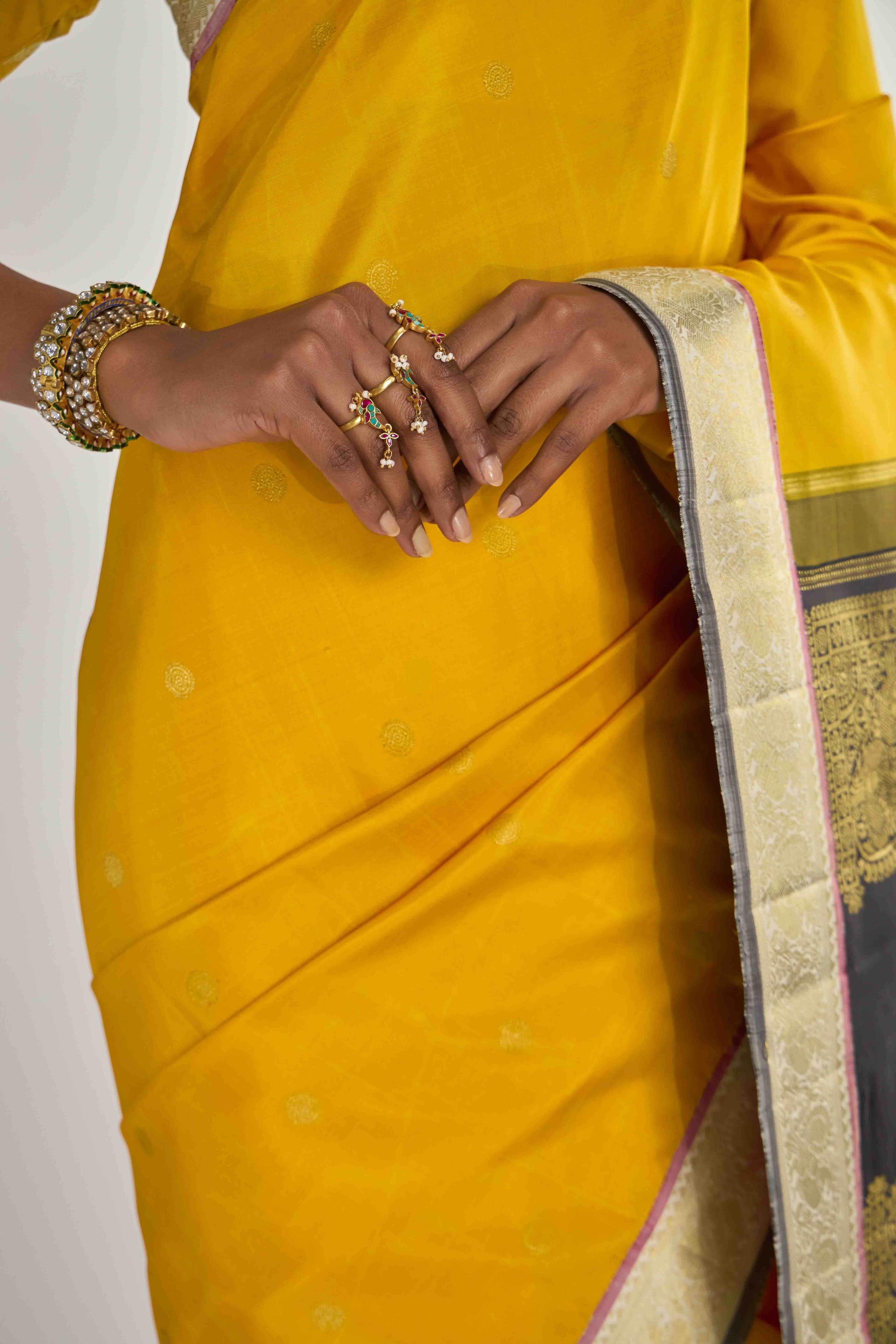 Dvisha-Pure Silk Pure Gold Zari Mustard Yellow Kanchipuram Saree