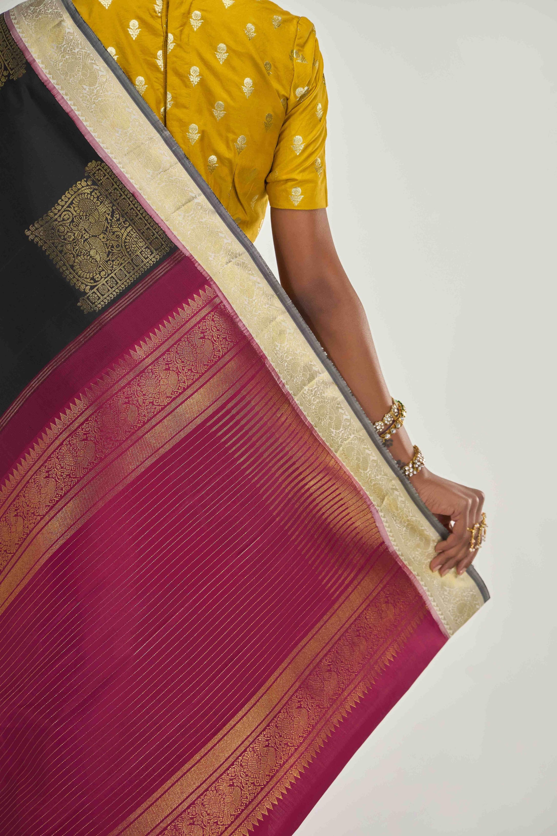 Dvisha-Pure Silk Pure Gold Zari Mustard Yellow Kanchipuram Saree
