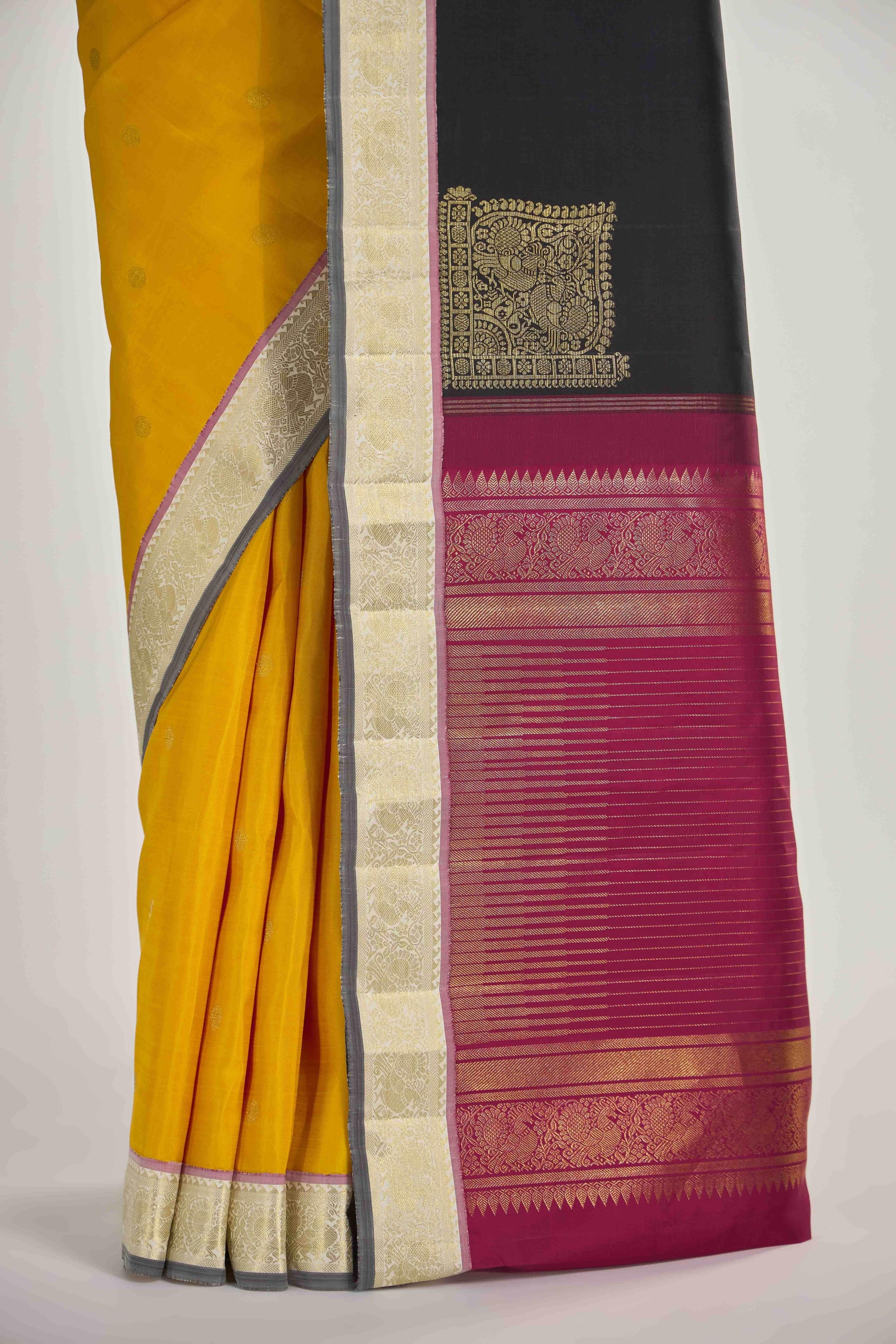Dvisha-Pure Silk Pure Gold Zari Mustard Yellow Kanchipuram Saree