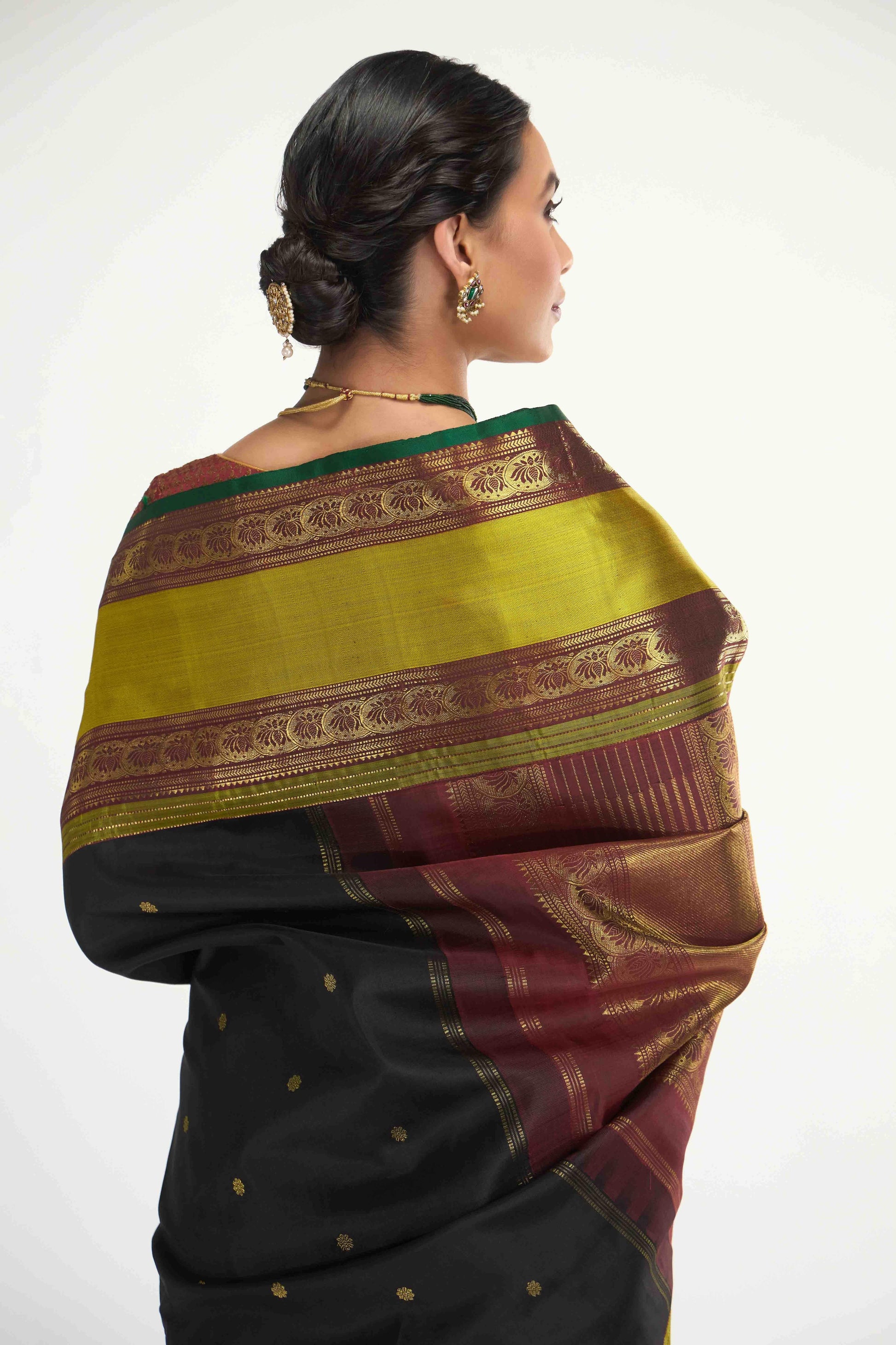 Tamira-Pure Silk Pure Gold Zari Black Kanchipuram Saree