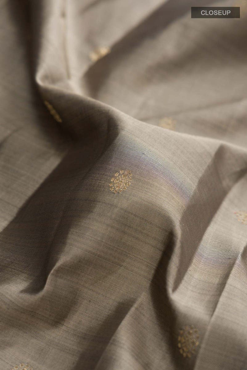 Kamala-Pure Silk Pure Gold Zari Narmadi Grey Kanchipuram Saree
