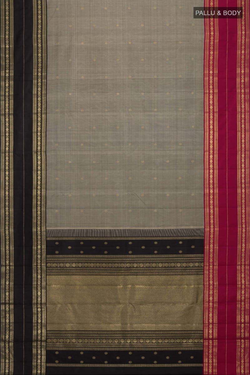 Kamala-Pure Silk Pure Gold Zari Narmadi Grey Kanchipuram Saree
