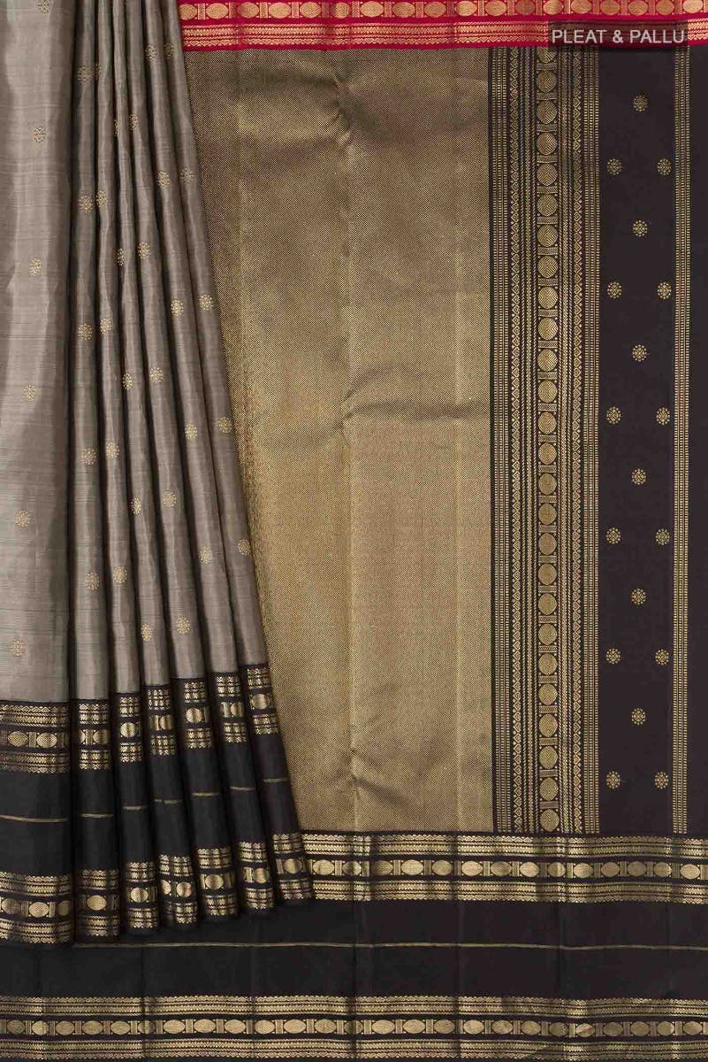 Kamala-Pure Silk Pure Gold Zari Narmadi Grey Kanchipuram Saree
