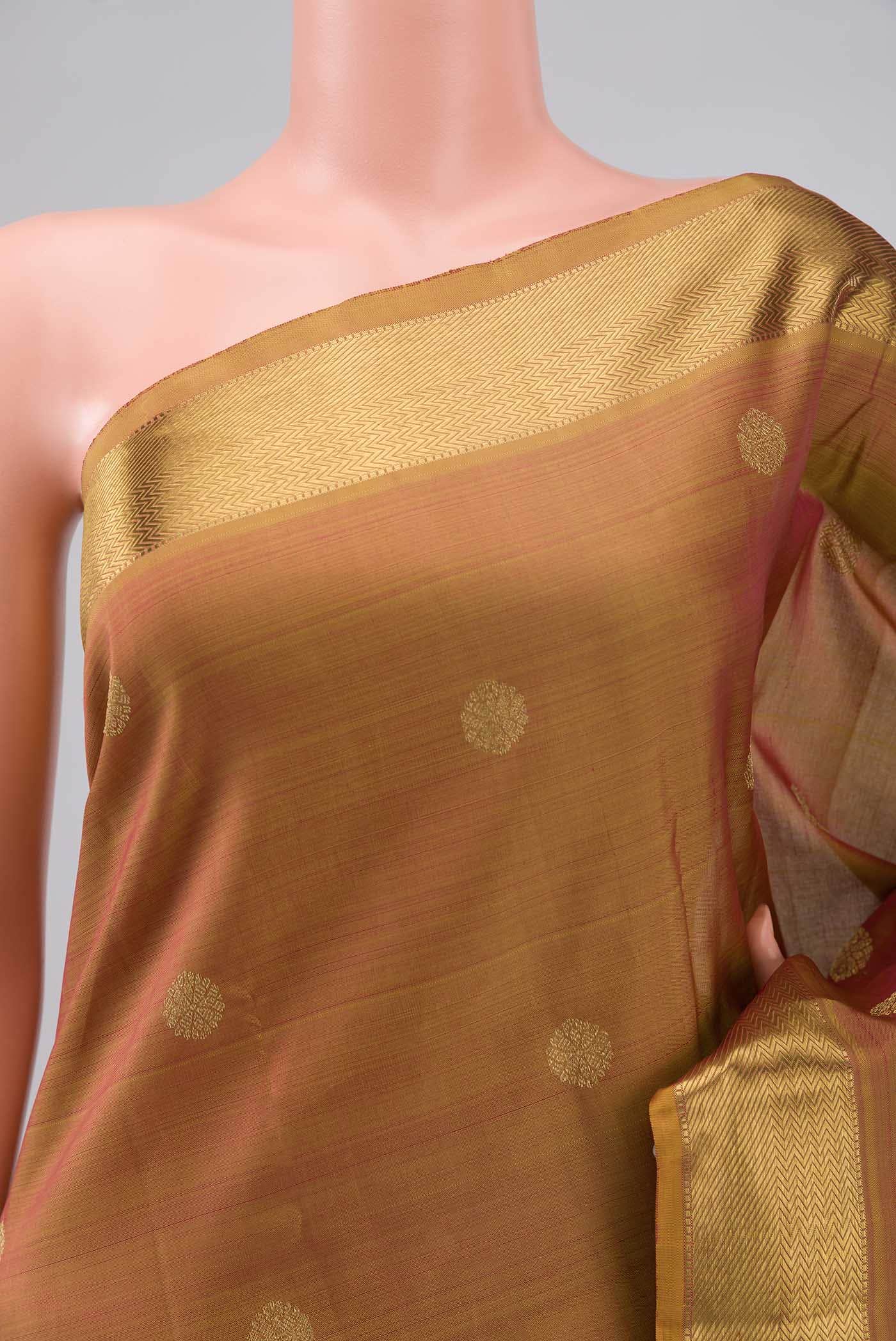 Thiruvakshi-Pure Silk Pure Gold Zari Yellow with Red Dual Tone Kanchipuram Saree