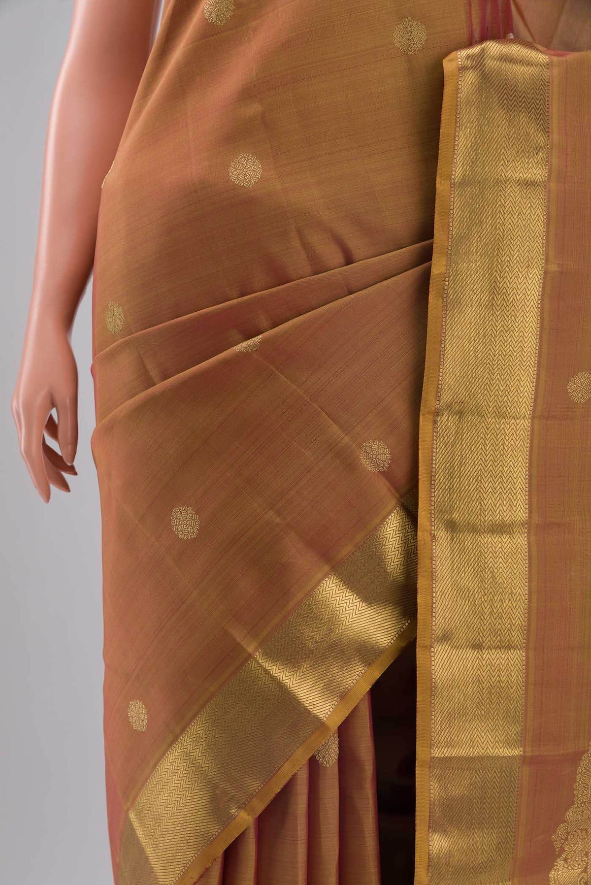 Thiruvakshi-Pure Silk Pure Gold Zari Yellow with Red Dual Tone Kanchipuram Saree