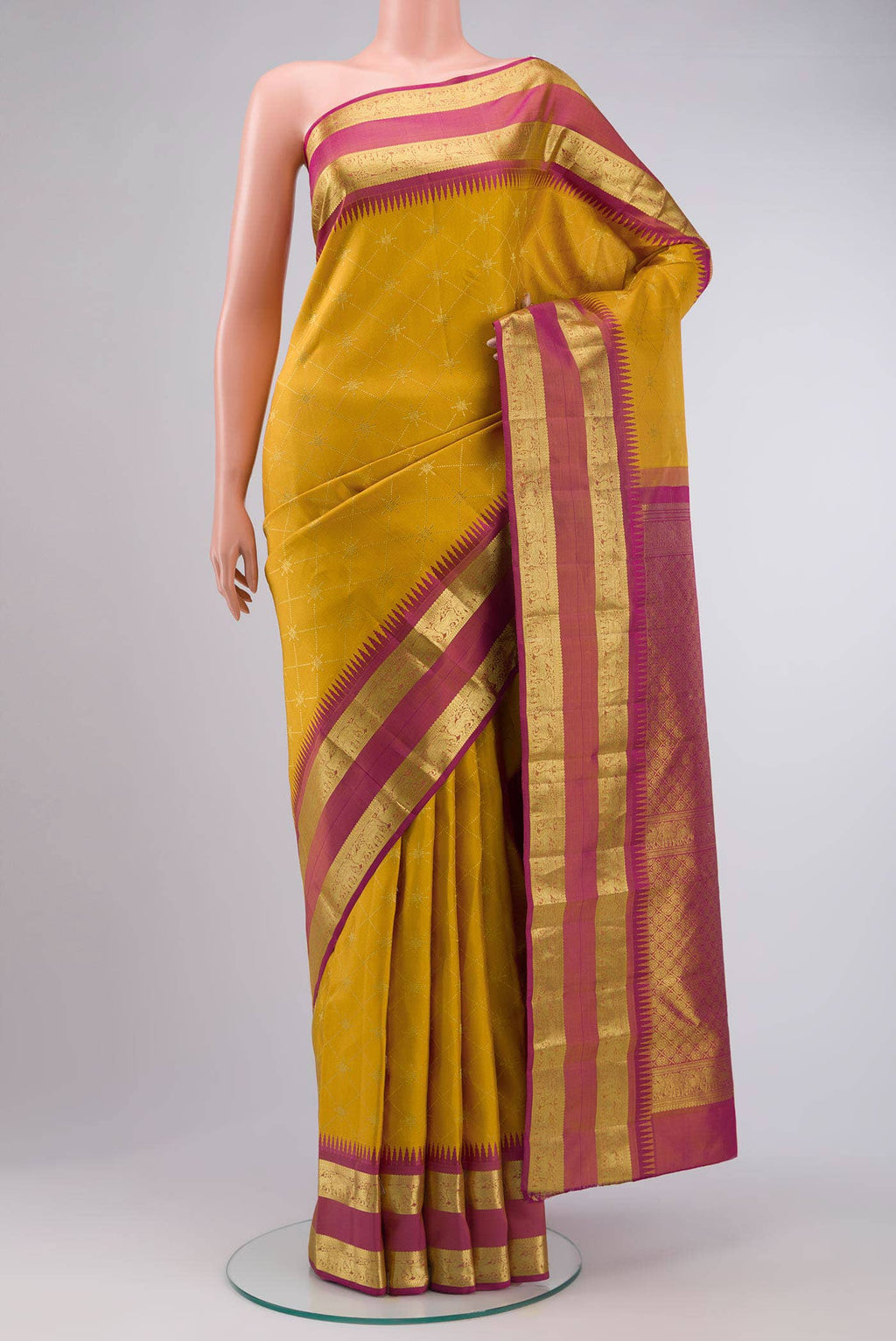 Vaidehi-Mustard Yellow Kanchipuram Silk Saree