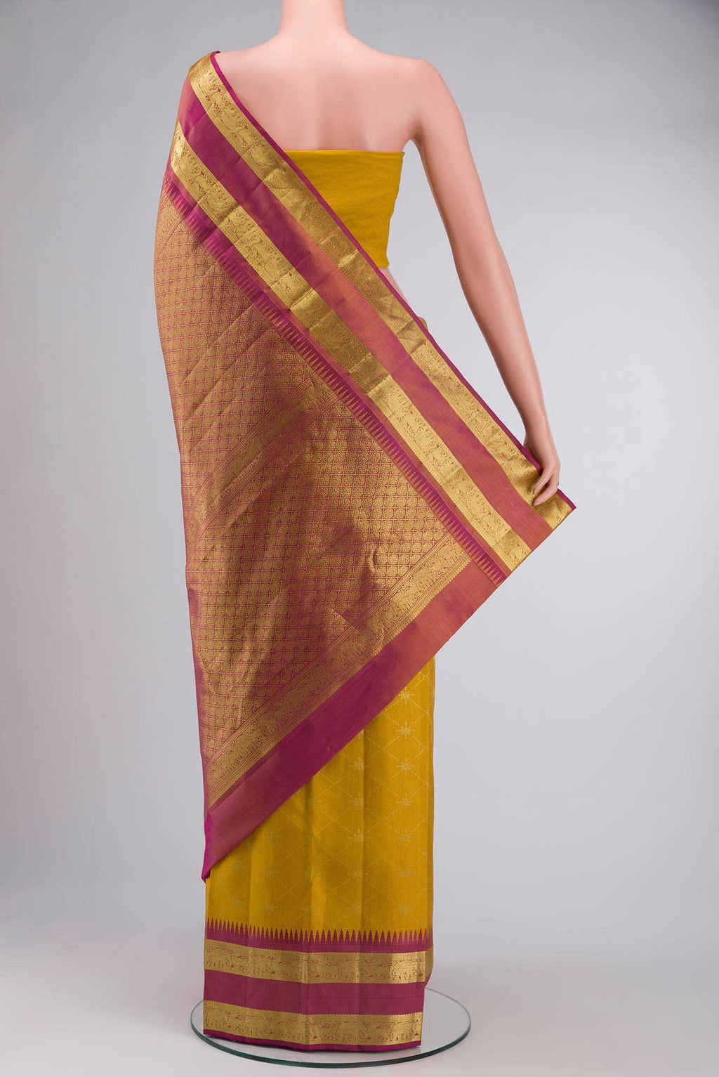 Vaidehi-Mustard Yellow Kanchipuram Silk Saree