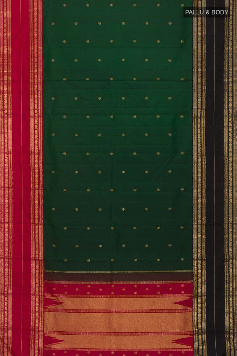 Kamala-Pure Silk Pure Gold Zari Green Kanchipuram Saree